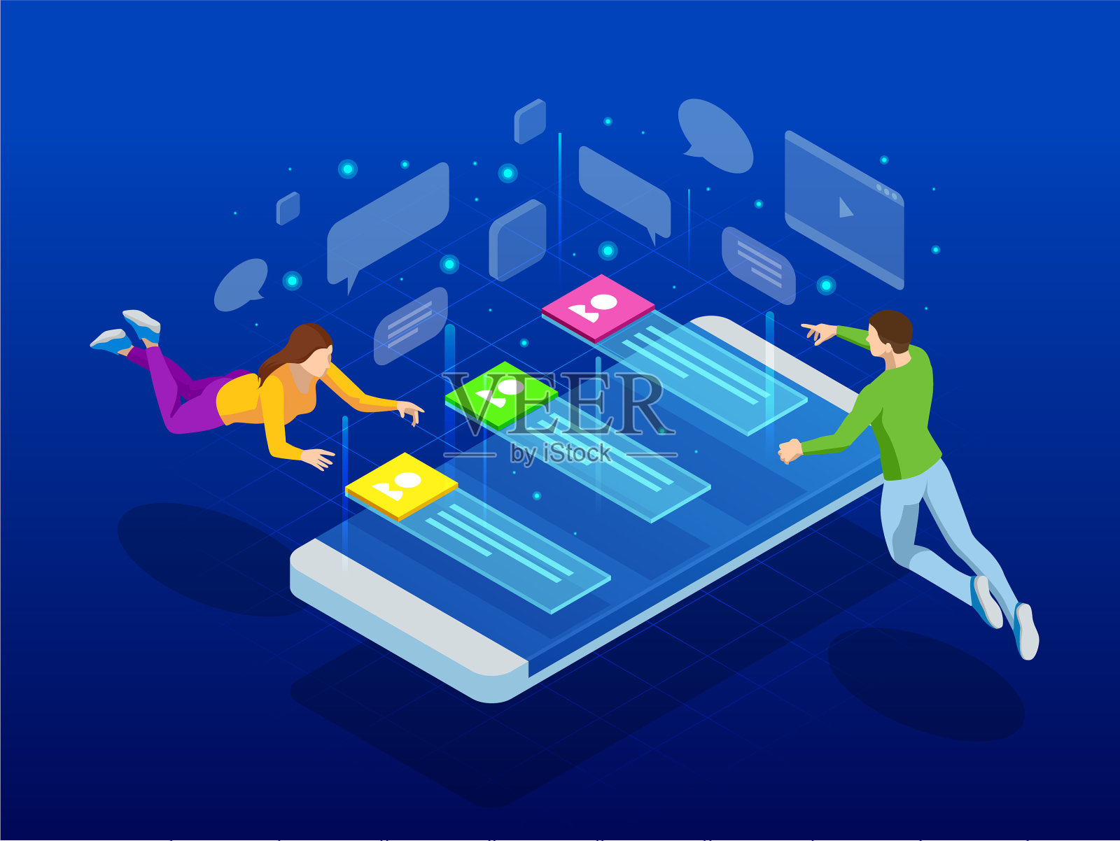 等距社交媒体网络人们的联系插画图片素材