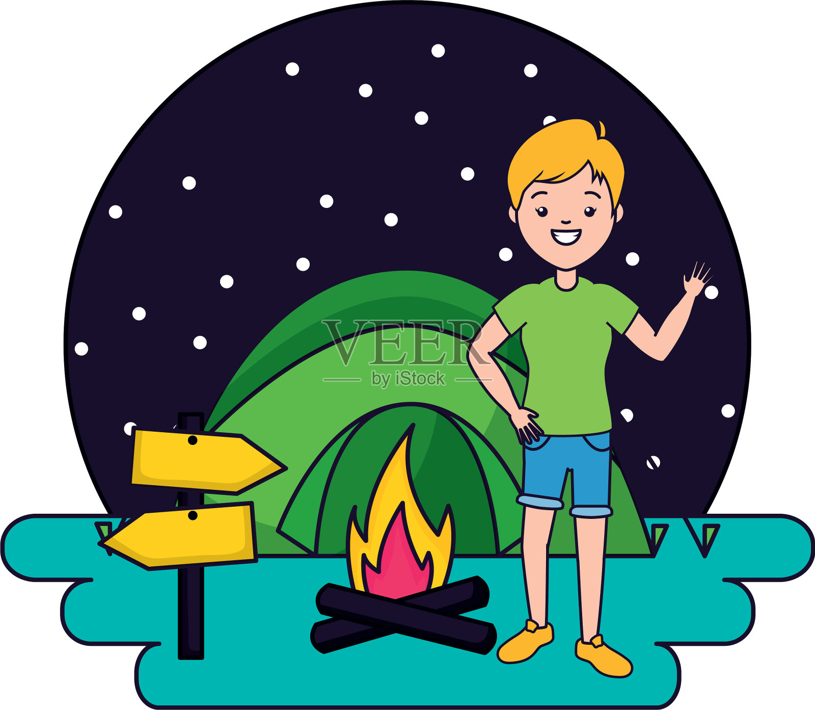 女人在露营帐篷里营火之夜设计元素图片