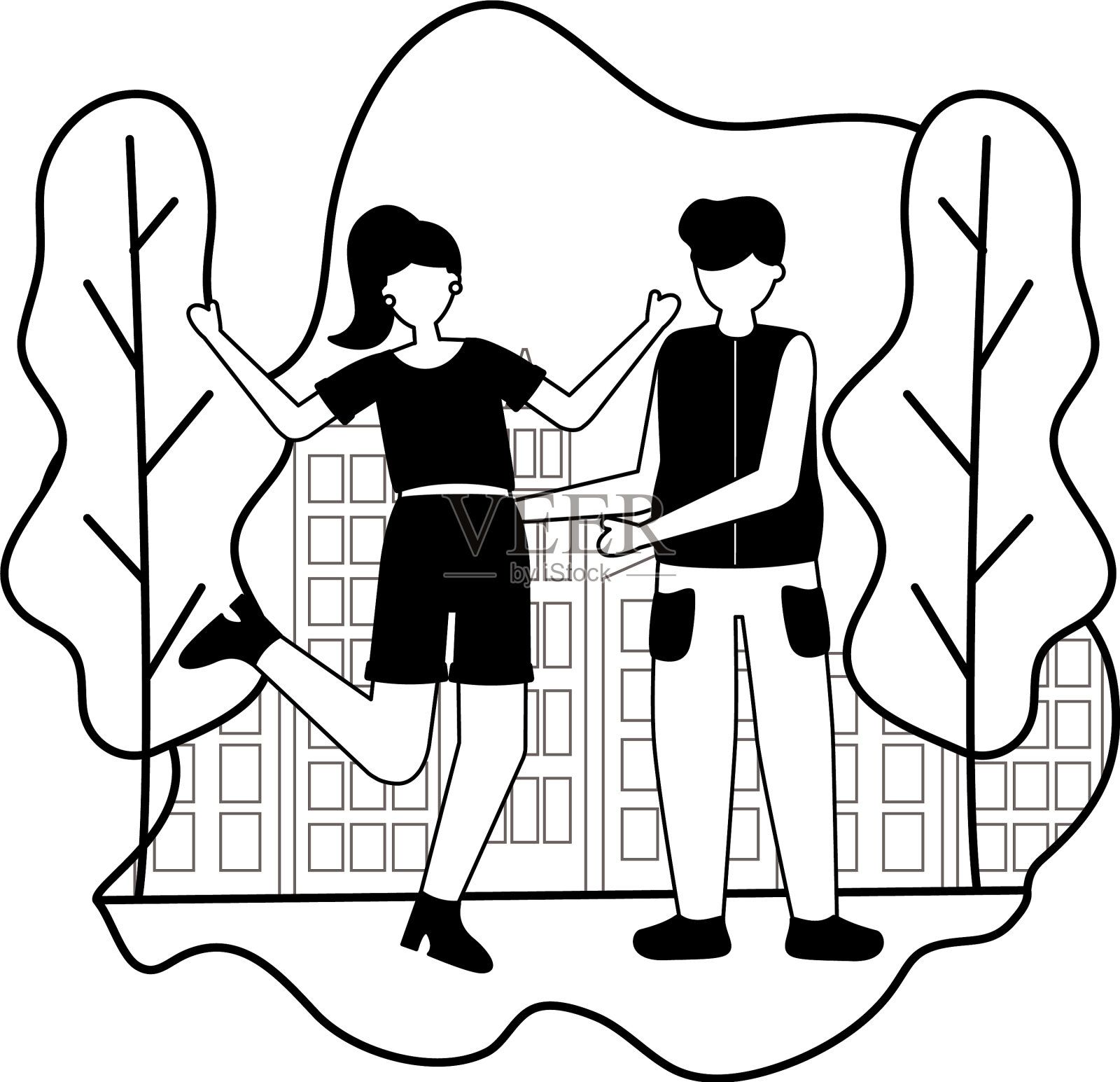 男女庆祝城市公园设计元素图片