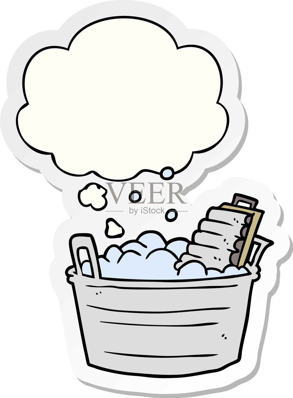 卡通旧搓板、水桶和思想设计元素图片