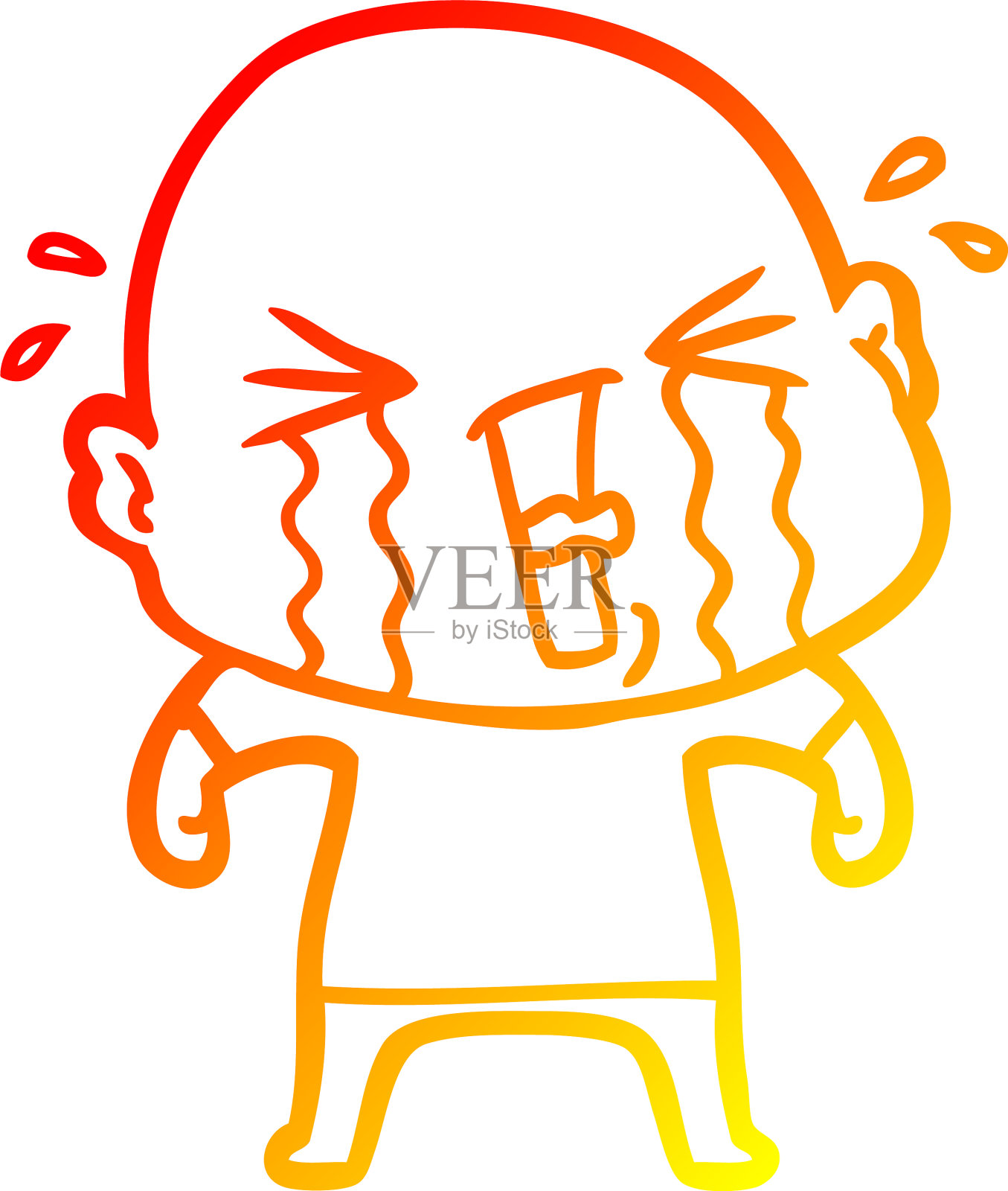 暖梯度线画卡通哭秃头男人设计元素图片