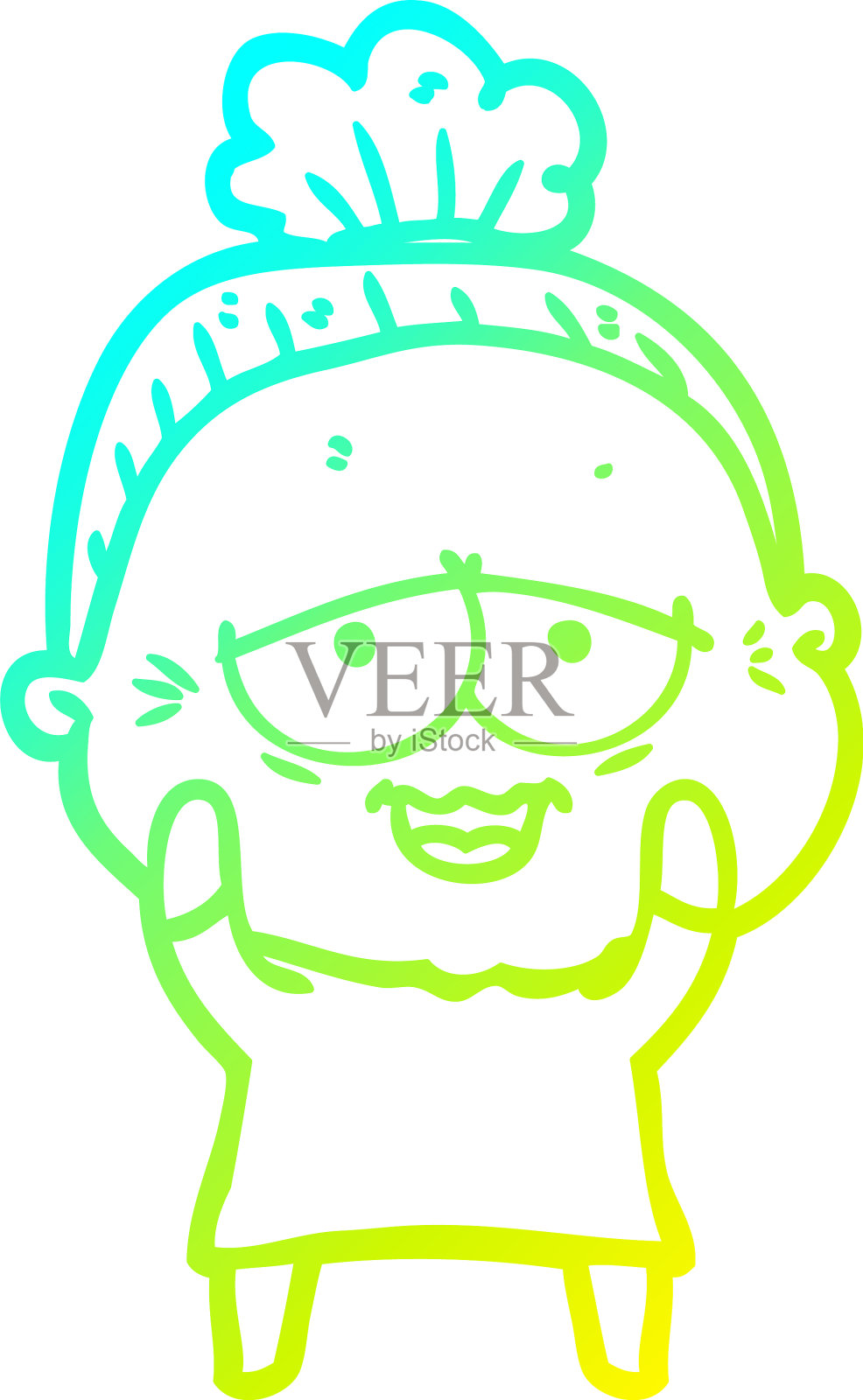 冷梯度线画卡通快乐老太太设计元素图片