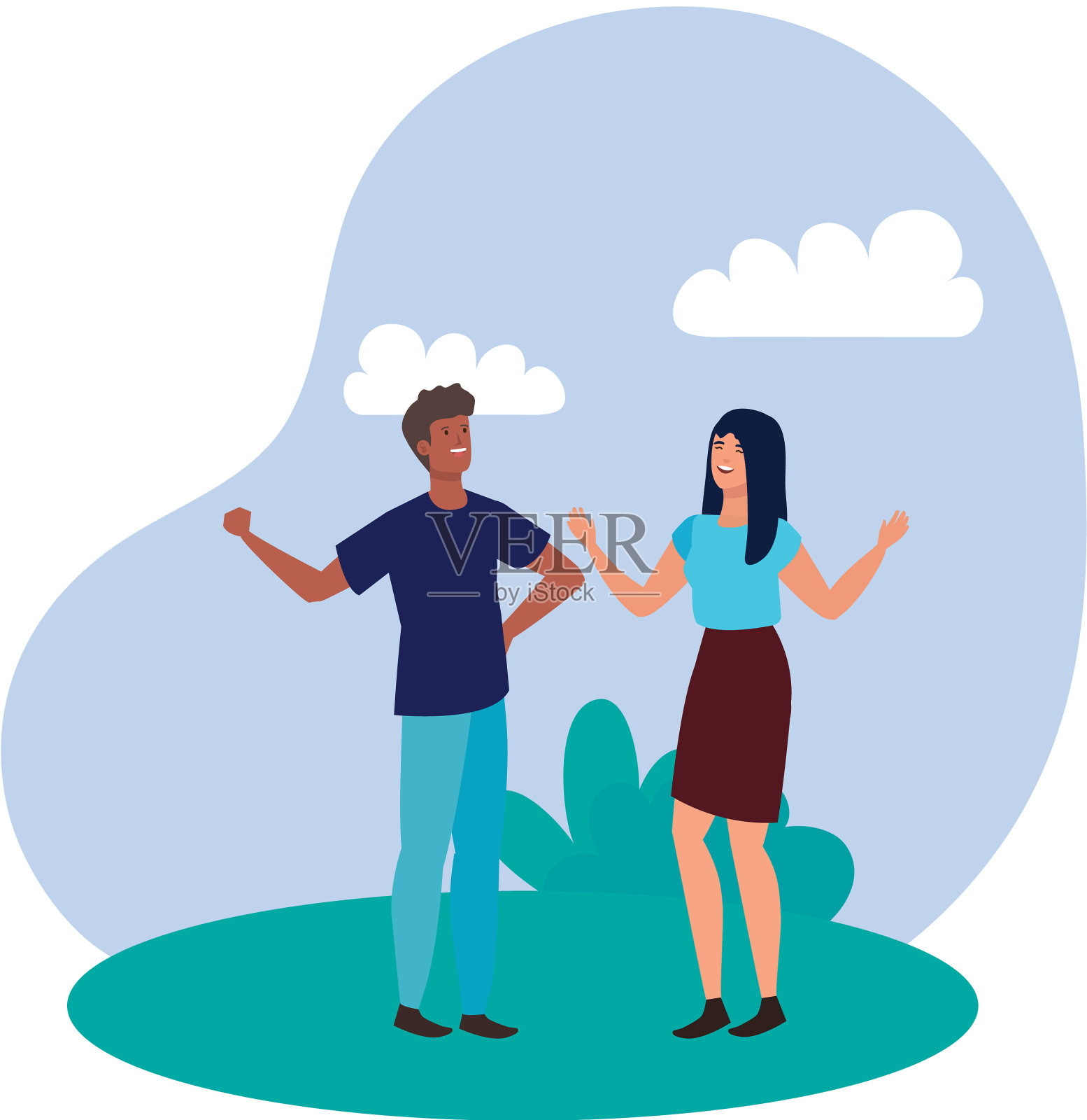 年轻的情侣在风景设计元素图片