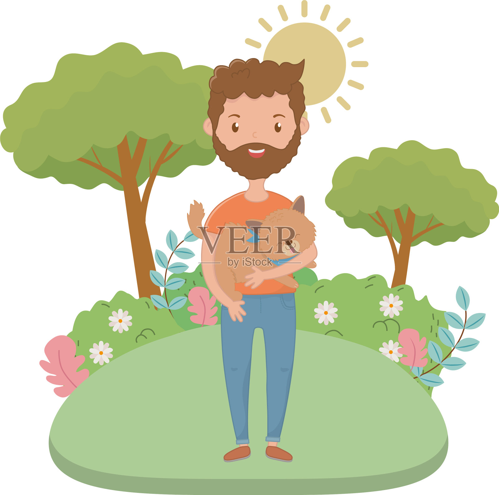 男孩与猫卡通设计设计元素图片