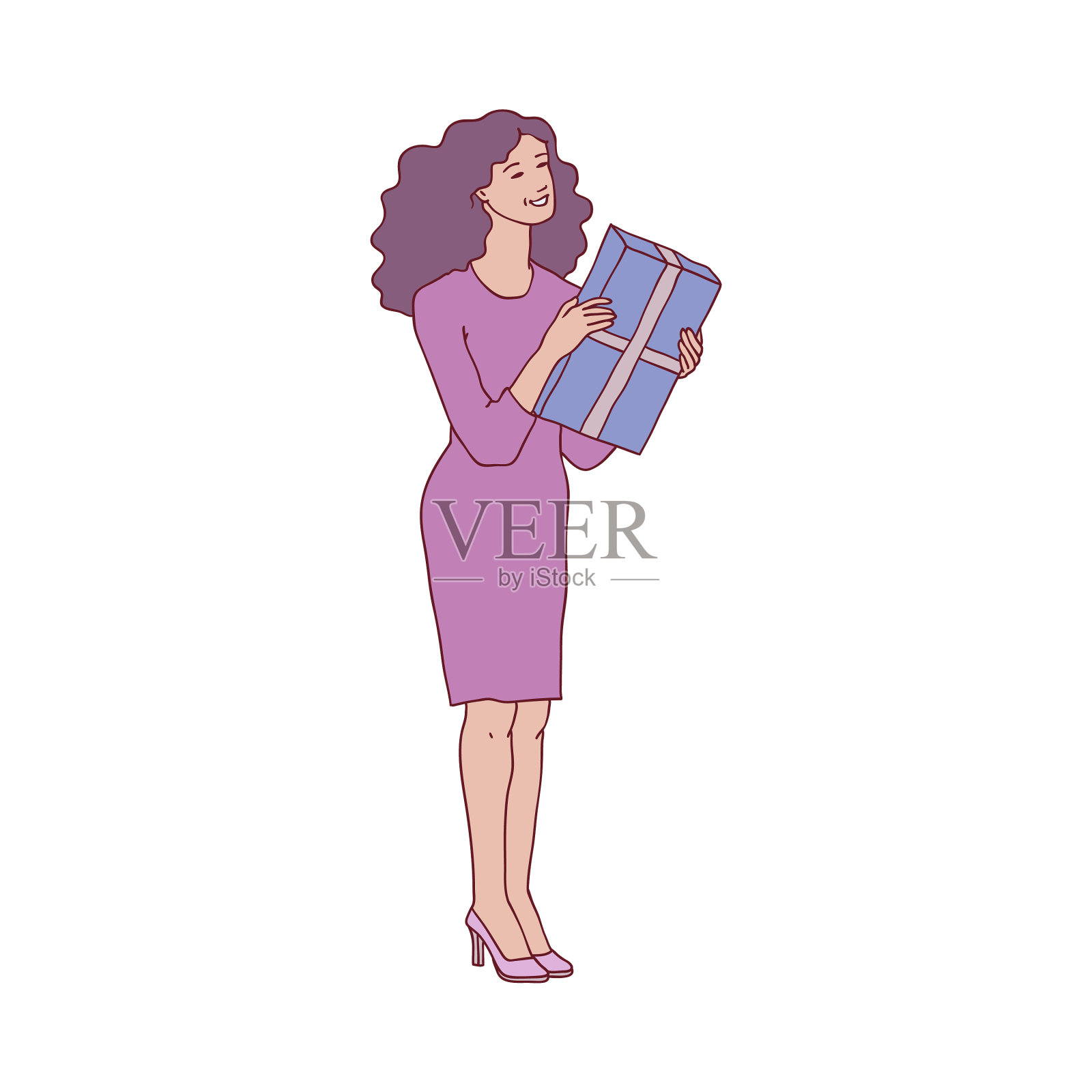 手绘女子礼品盒设计元素图片