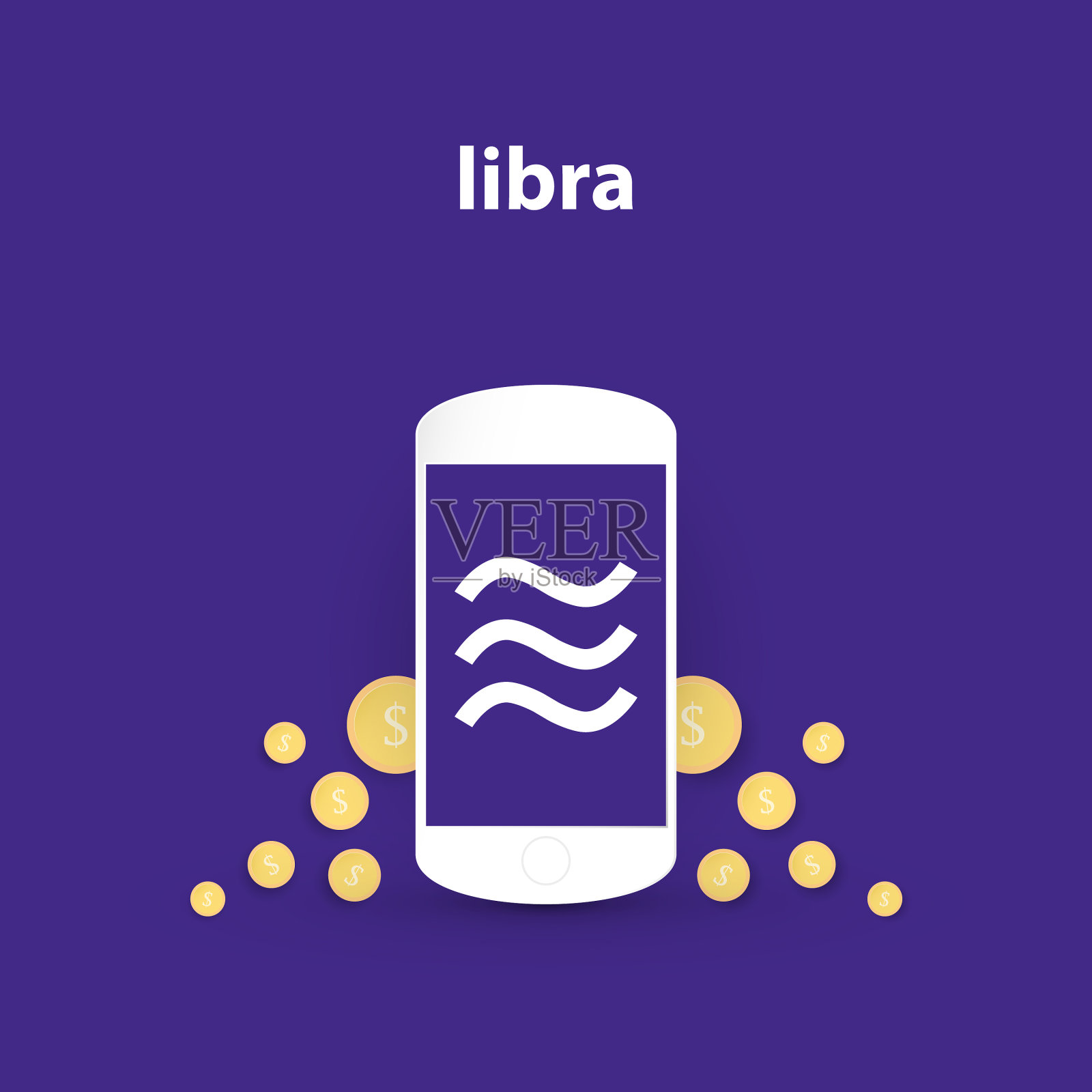 天秤座标志的新加密货币在平面设计插画图片素材