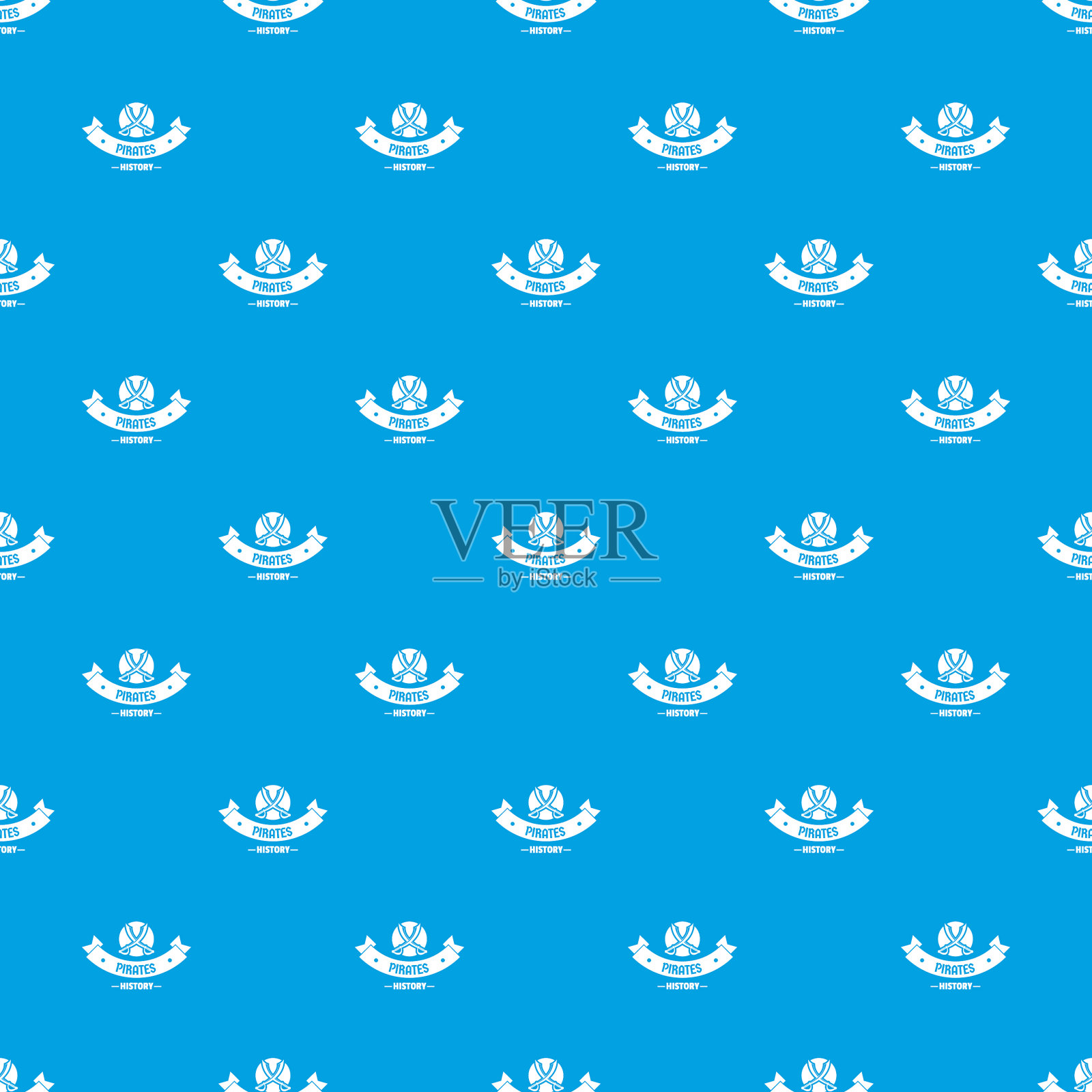 海盗佩剑图案无缝蓝色插画图片素材