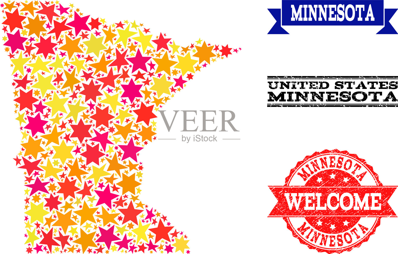 星形马赛克地图明尼苏达州和垃圾摇滚插画图片素材