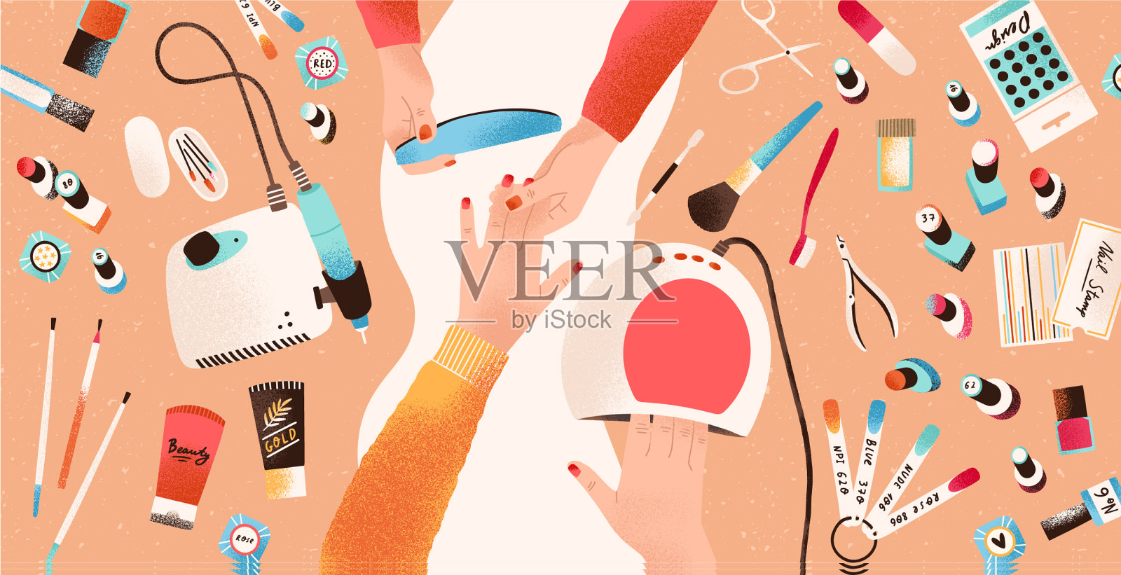 手的美甲师表演美甲和她插画图片素材