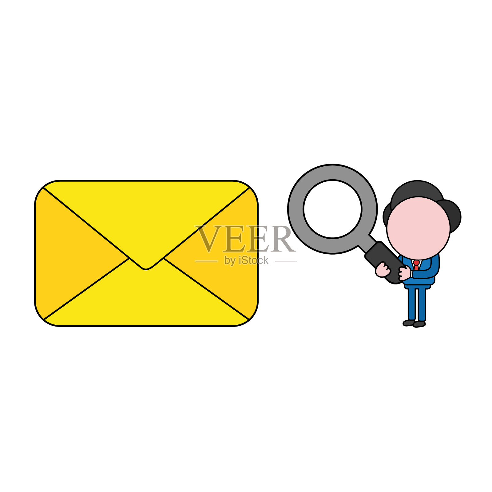 商人人物拿着放大镜图标素材