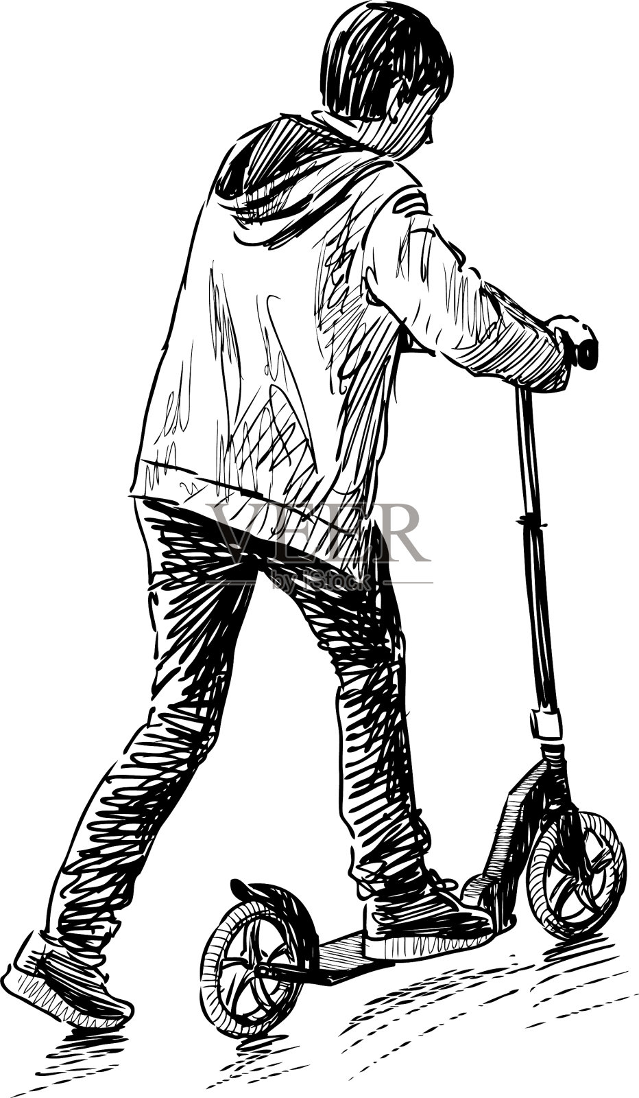 骑摩托车的男孩插画图片素材