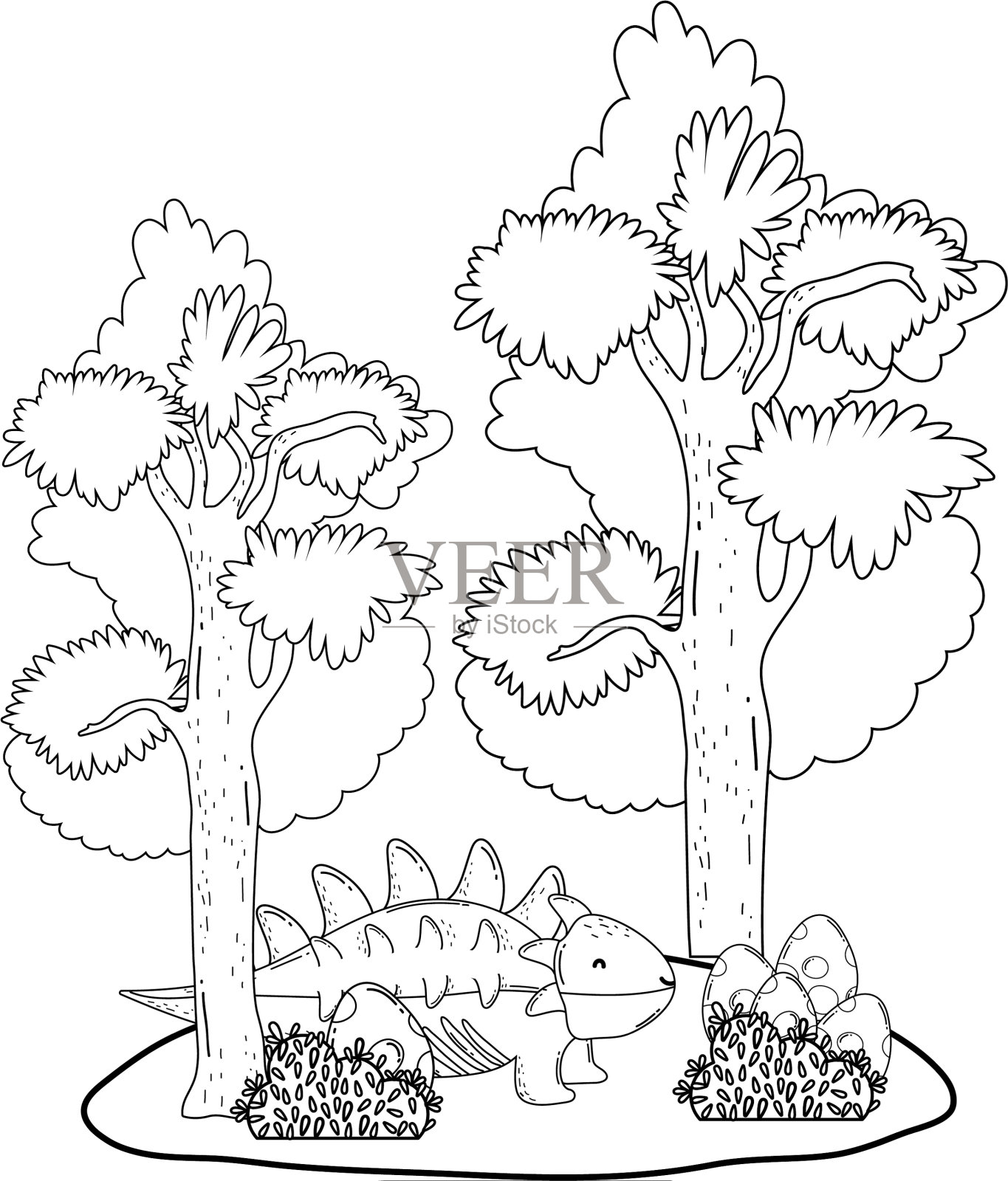 可爱的恐龙和树在风景设计元素图片