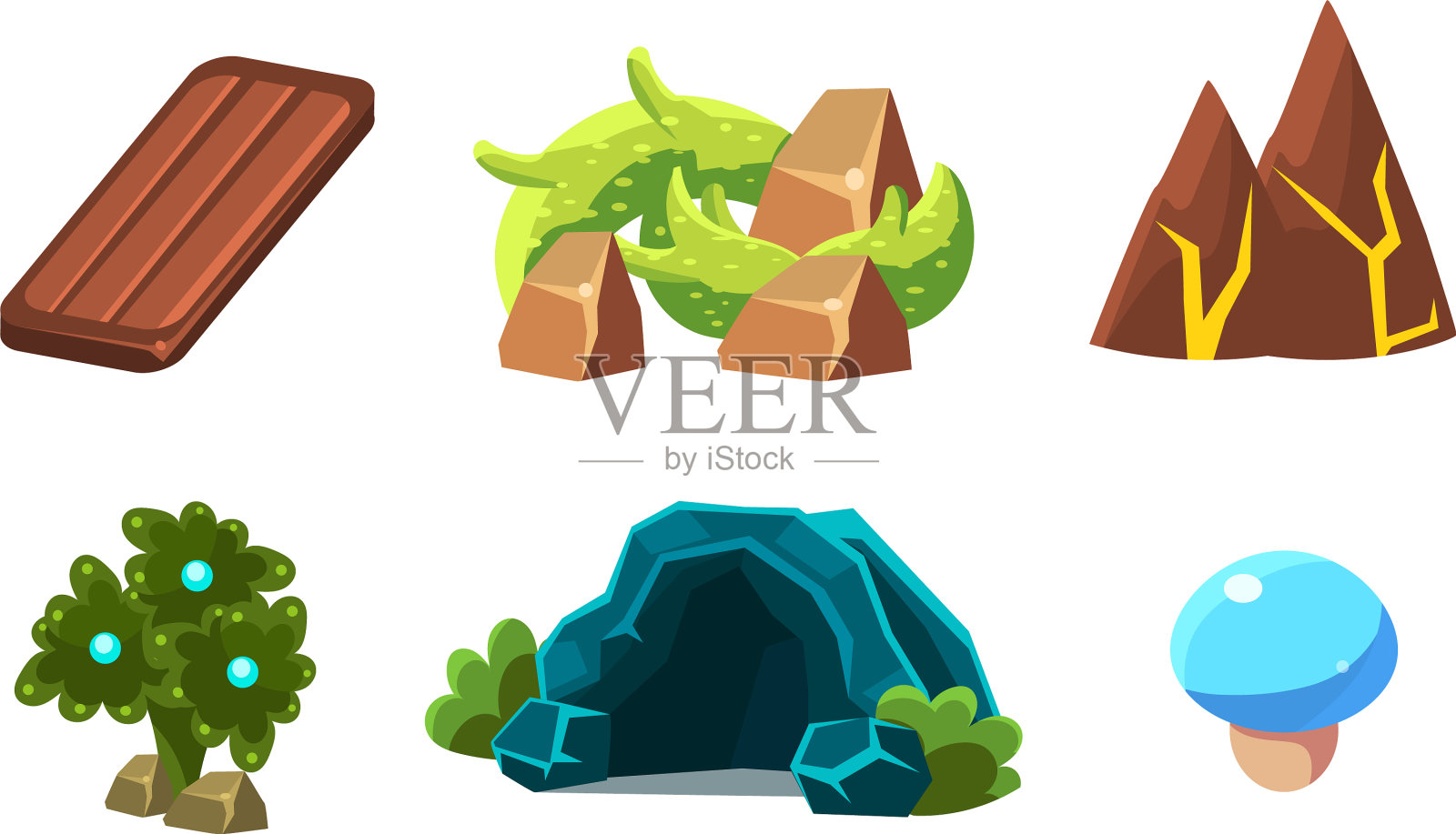 一套卡通景观元素为图标素材