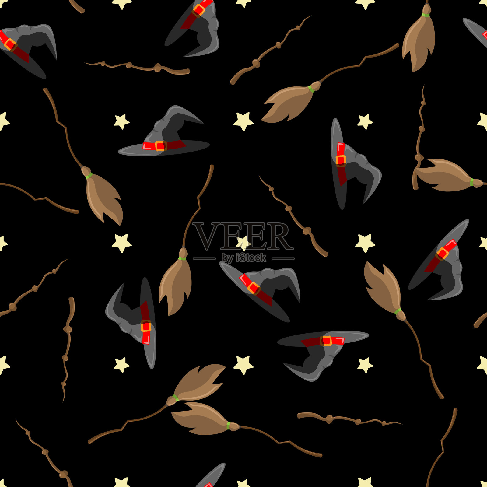 万圣节用女巫帽无缝图案设计插画图片素材