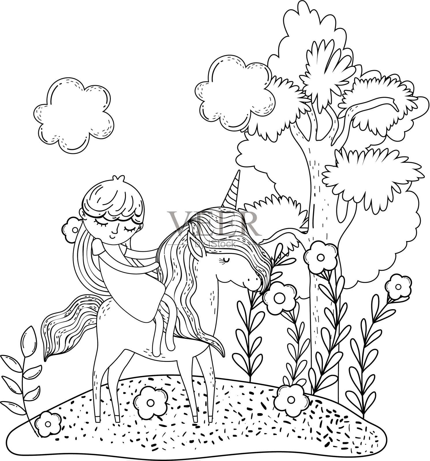 美丽的小独角兽和公主在设计元素图片