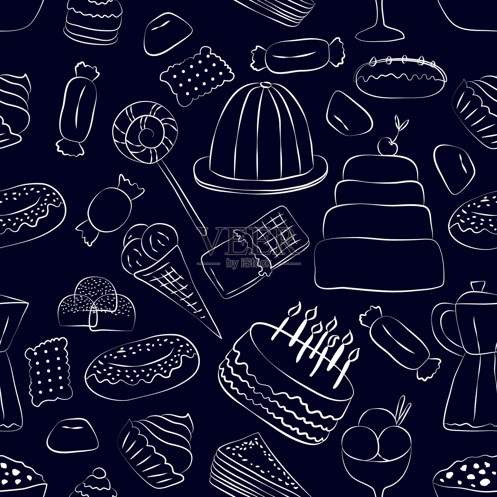 手绘糖果无缝图案上暗插画图片素材