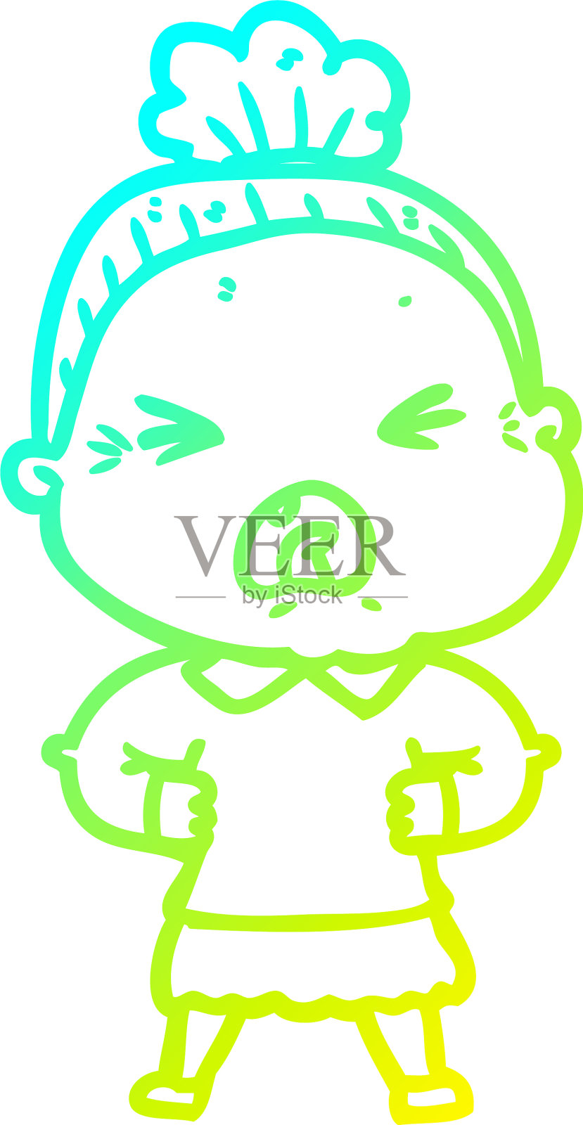 冷梯度线画卡通愤怒的老妇人设计元素图片