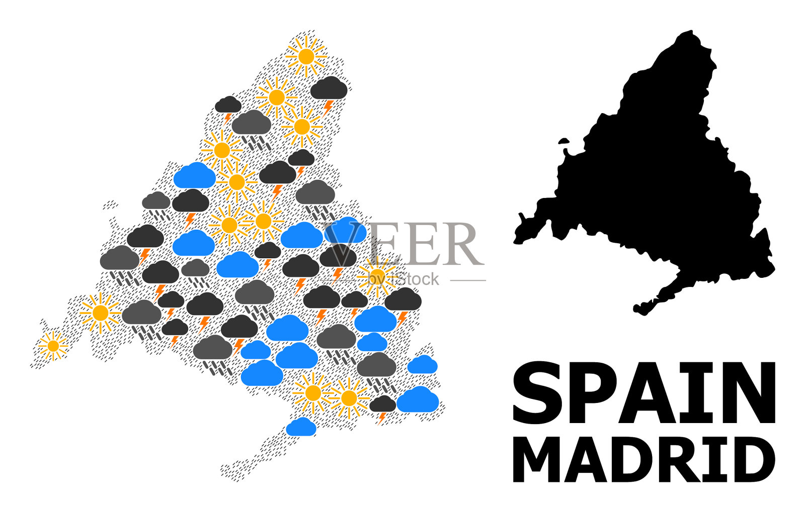 天气马赛克地图马德里省插画图片素材