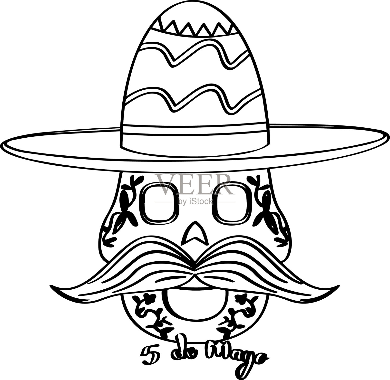 一个快乐的墨西哥头骨的素描五月五日节插画图片素材