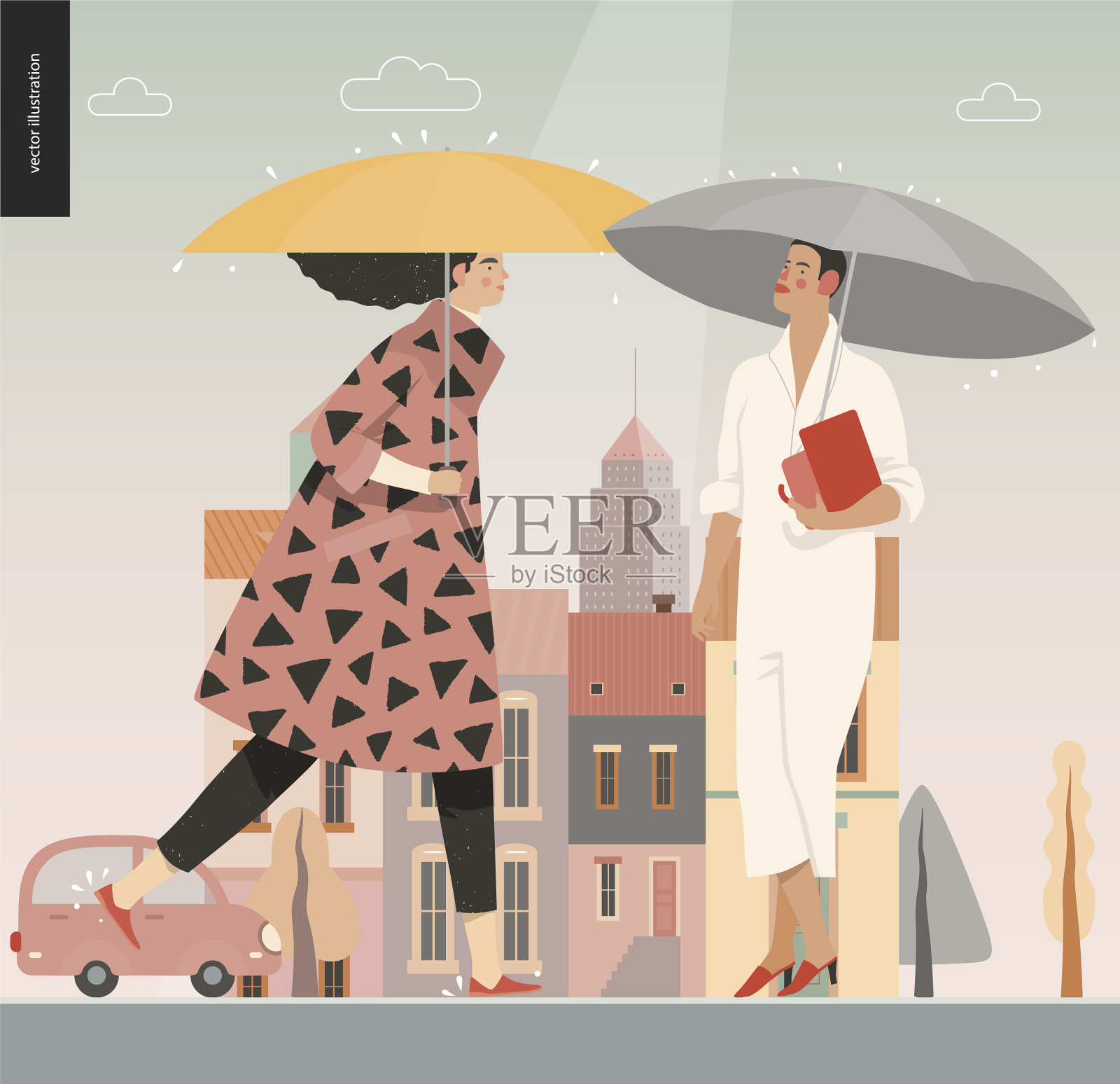 雨中行走的人插画图片素材