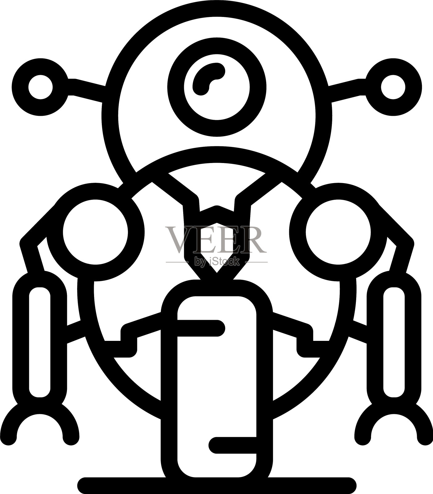 自行车机器人图标轮廓风格插画图片素材