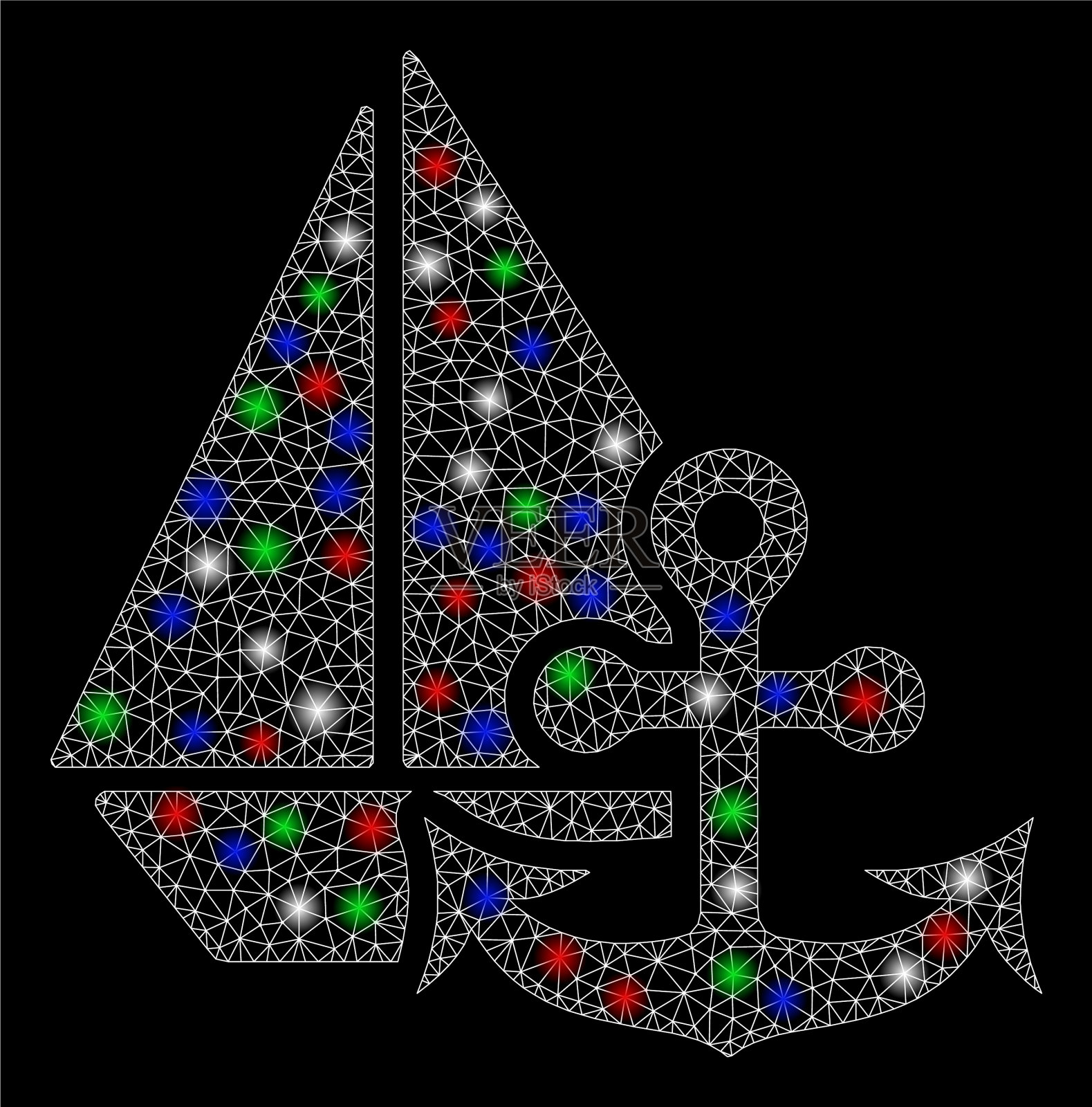 明亮的网状海洋骨架，有闪光斑点插画图片素材