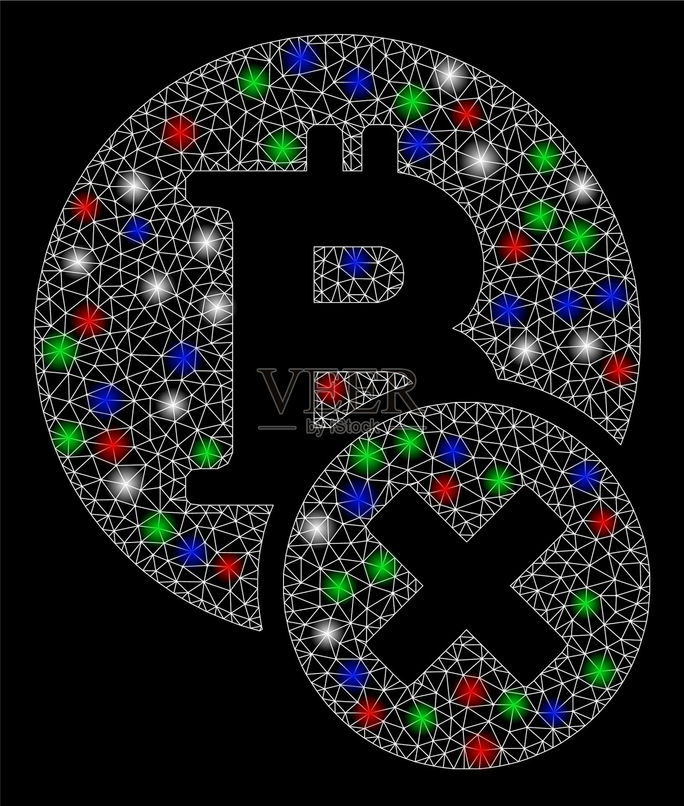 明亮的网格2d错误的比特币有闪光点插画图片素材