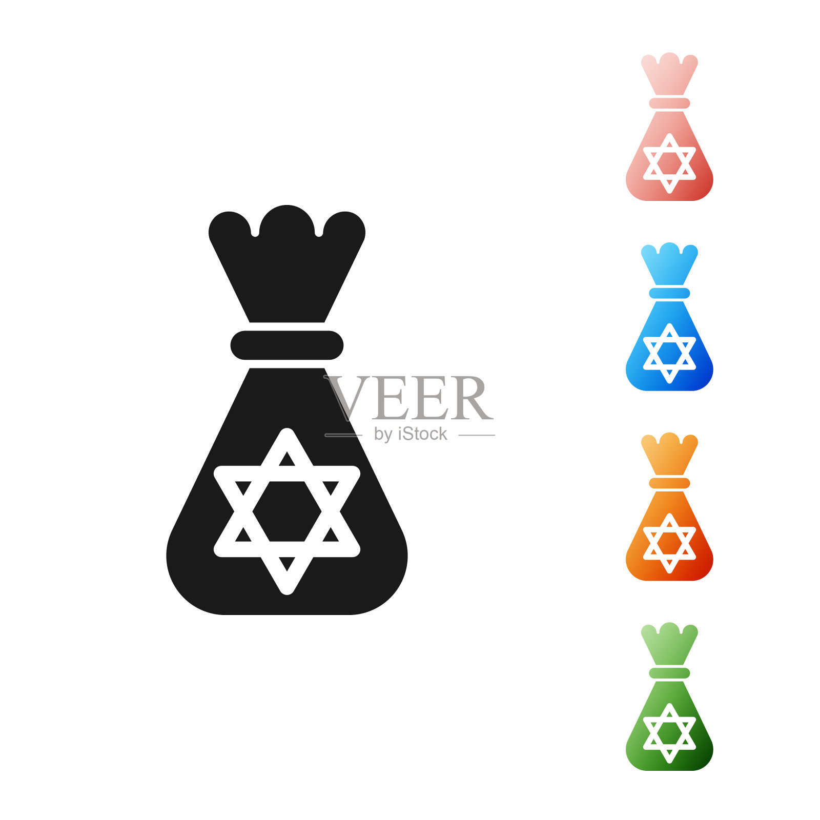 黑色犹太钱袋与明星大卫图标插画图片素材