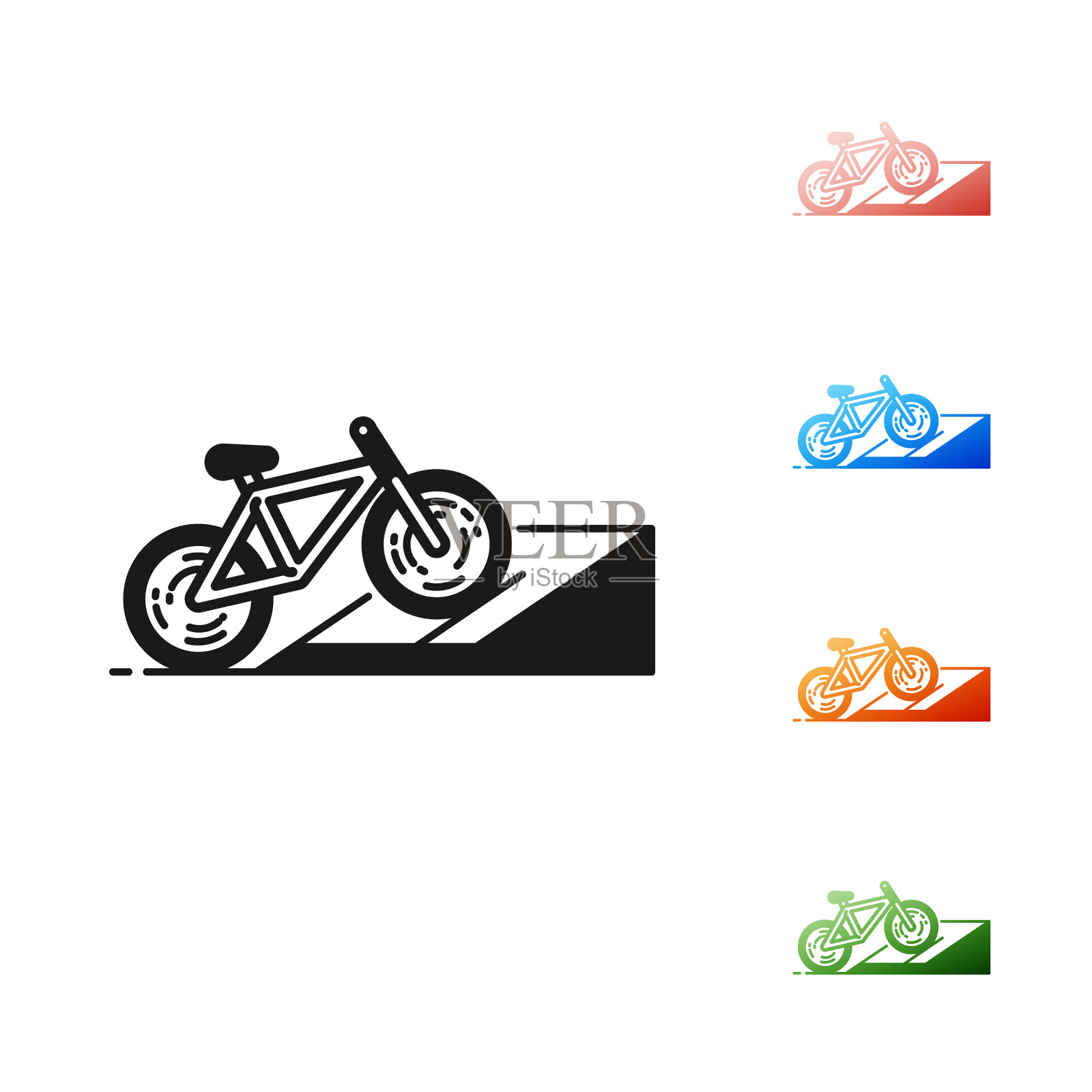 黑色自行车在街道匝道图标孤立上插画图片素材