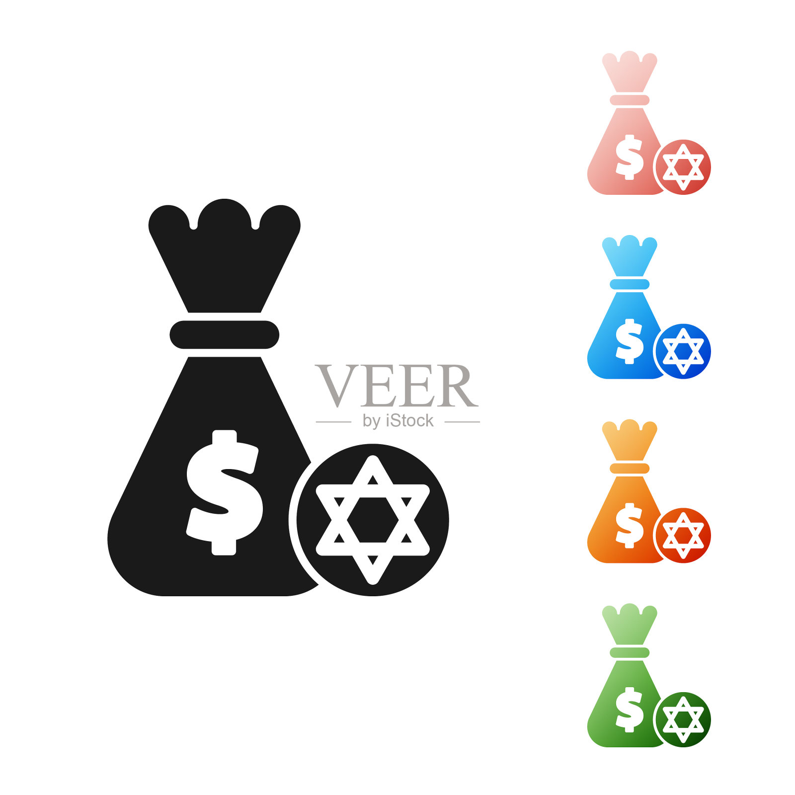 黑犹太钱袋，星大卫和硬币插画图片素材