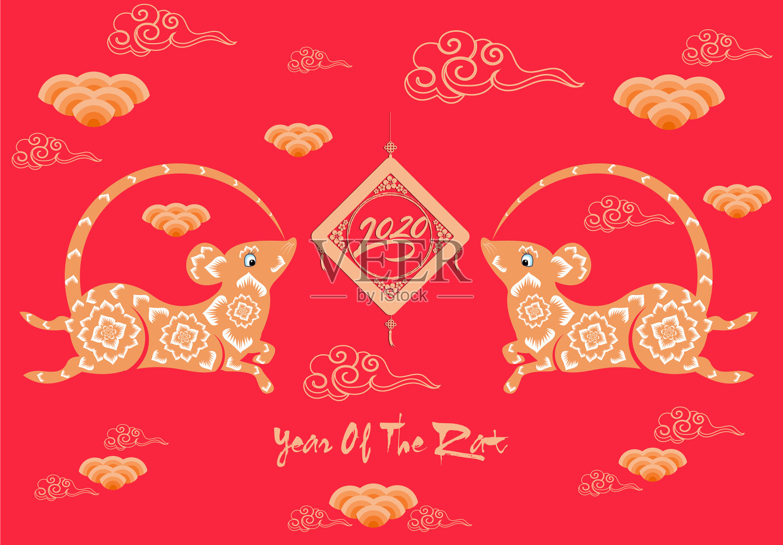 中国新年2020年鼠花和插画图片素材