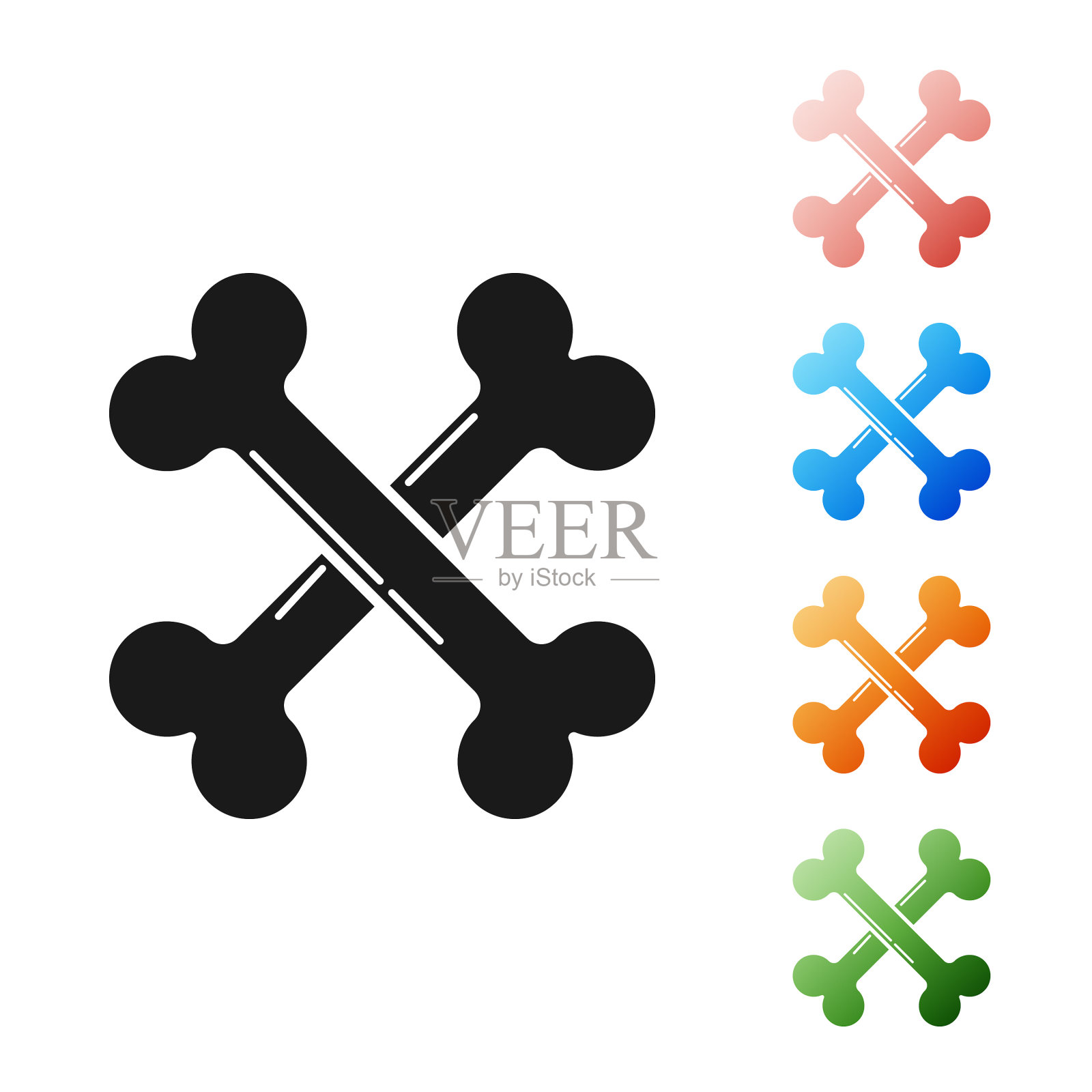 黑色交叉的骨头图标孤立在白色插画图片素材