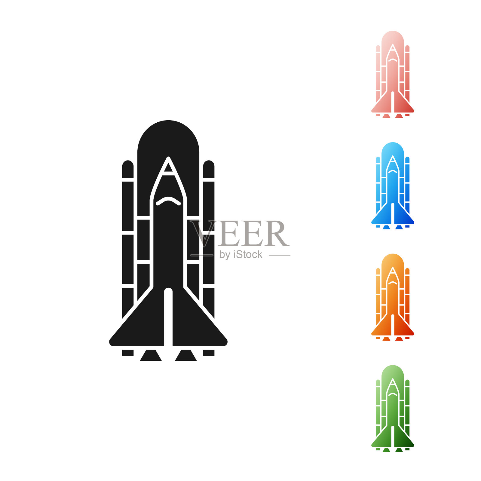 黑色的航天飞机和火箭图标孤立图标素材