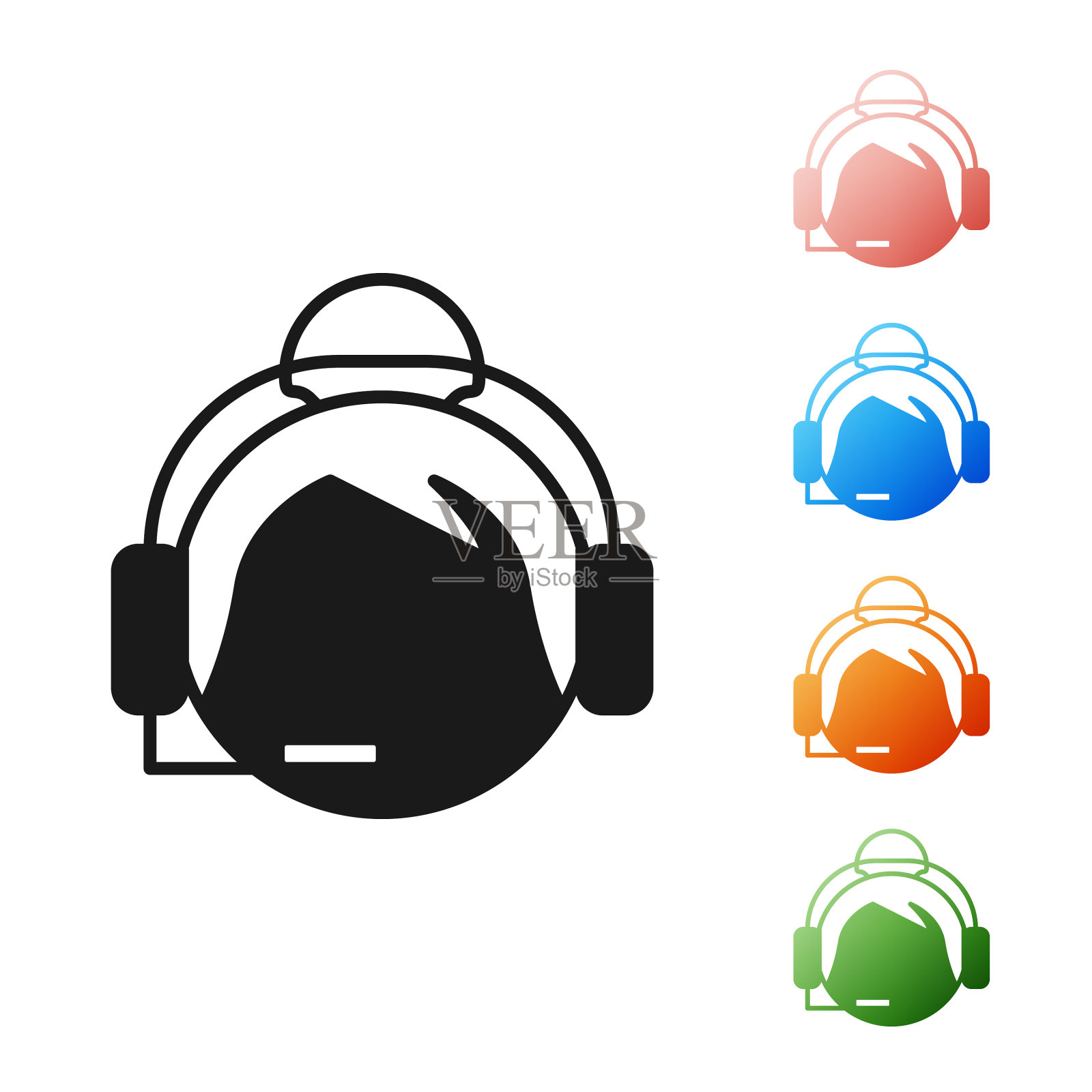 黑人妇女与耳机图标隔离在白人图标素材