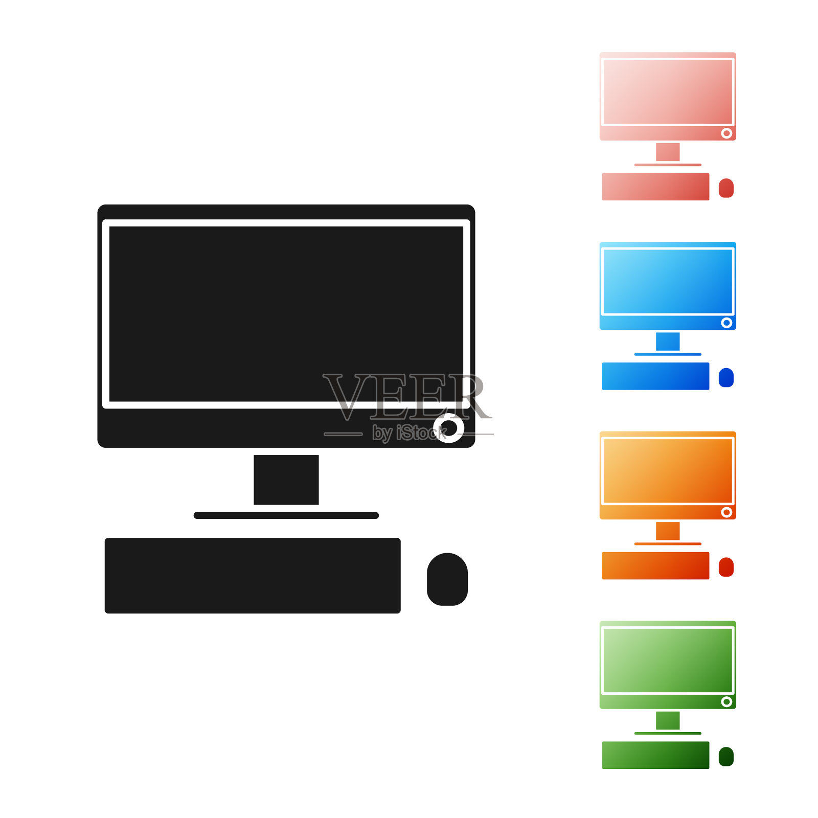 黑色的电脑显示器，键盘和鼠标图标素材