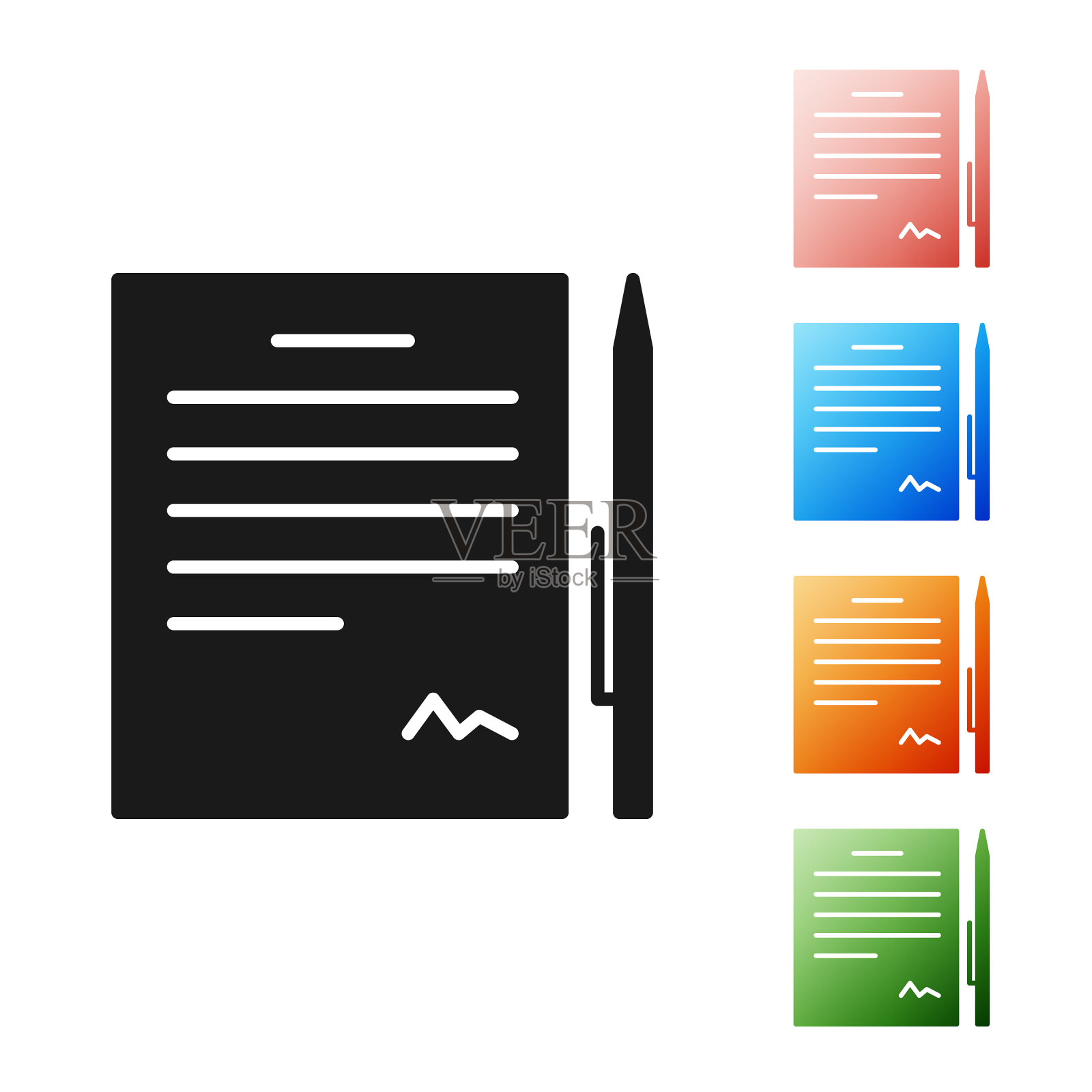 黑色收缩与钢笔图标孤立在白色上图标素材