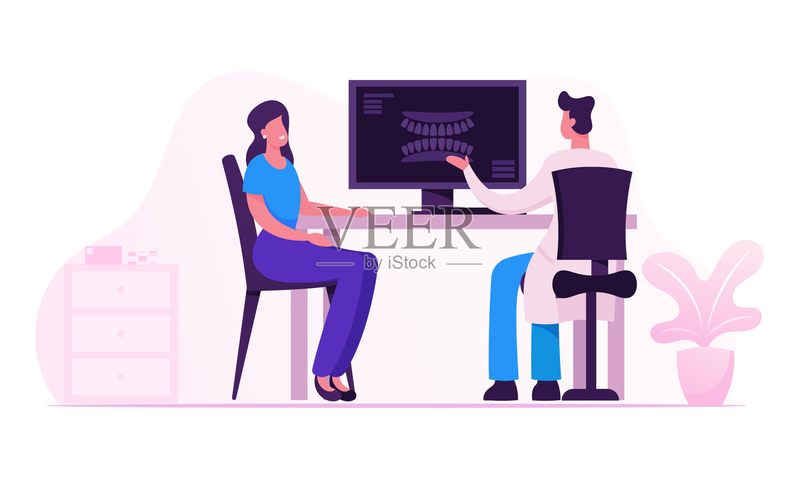 牙科医生用x光给病人看牙齿设计元素图片