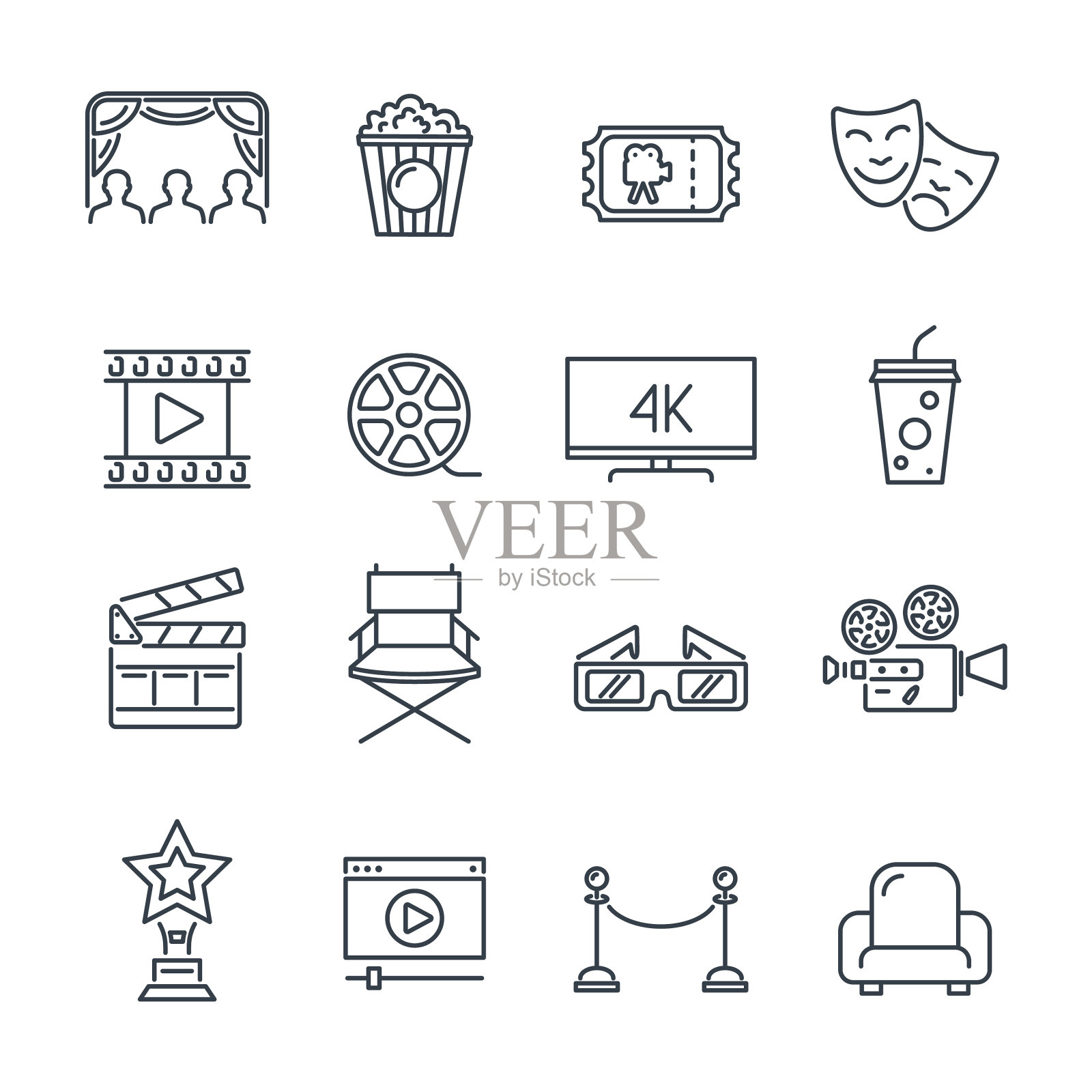 电影和电影线图标集图标素材