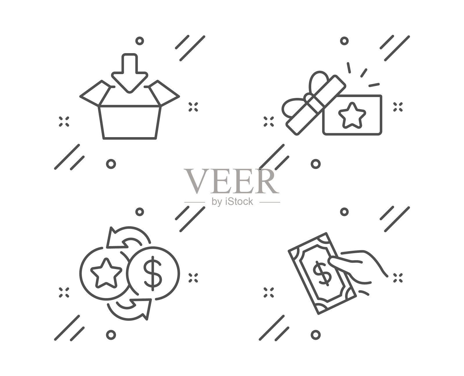 忠诚礼品忠诚积分和获得盒图标集图标素材