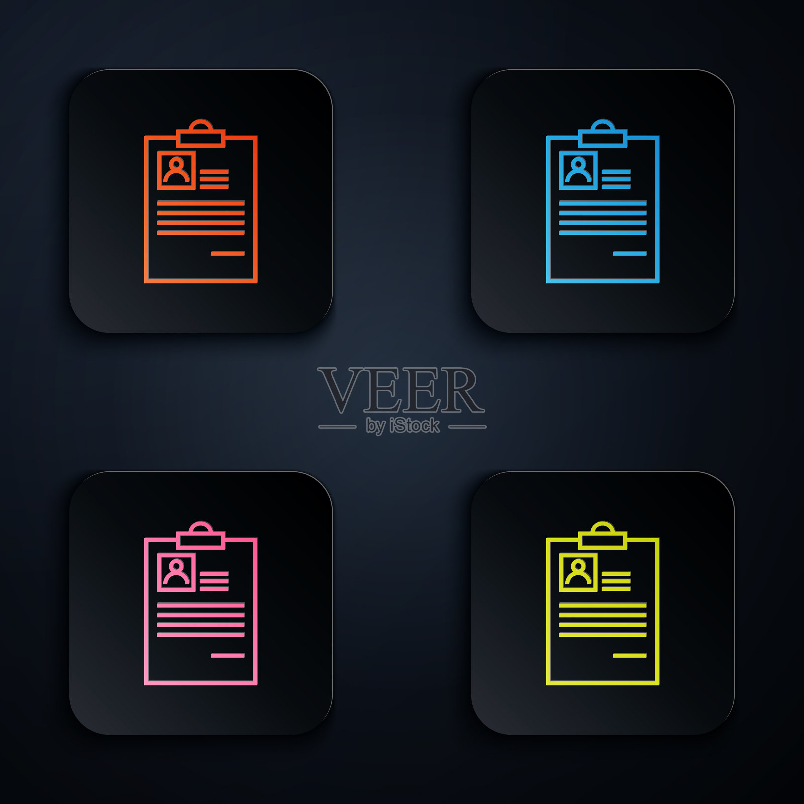 彩色霓虹灯线剪贴板与简历图标上插画图片素材