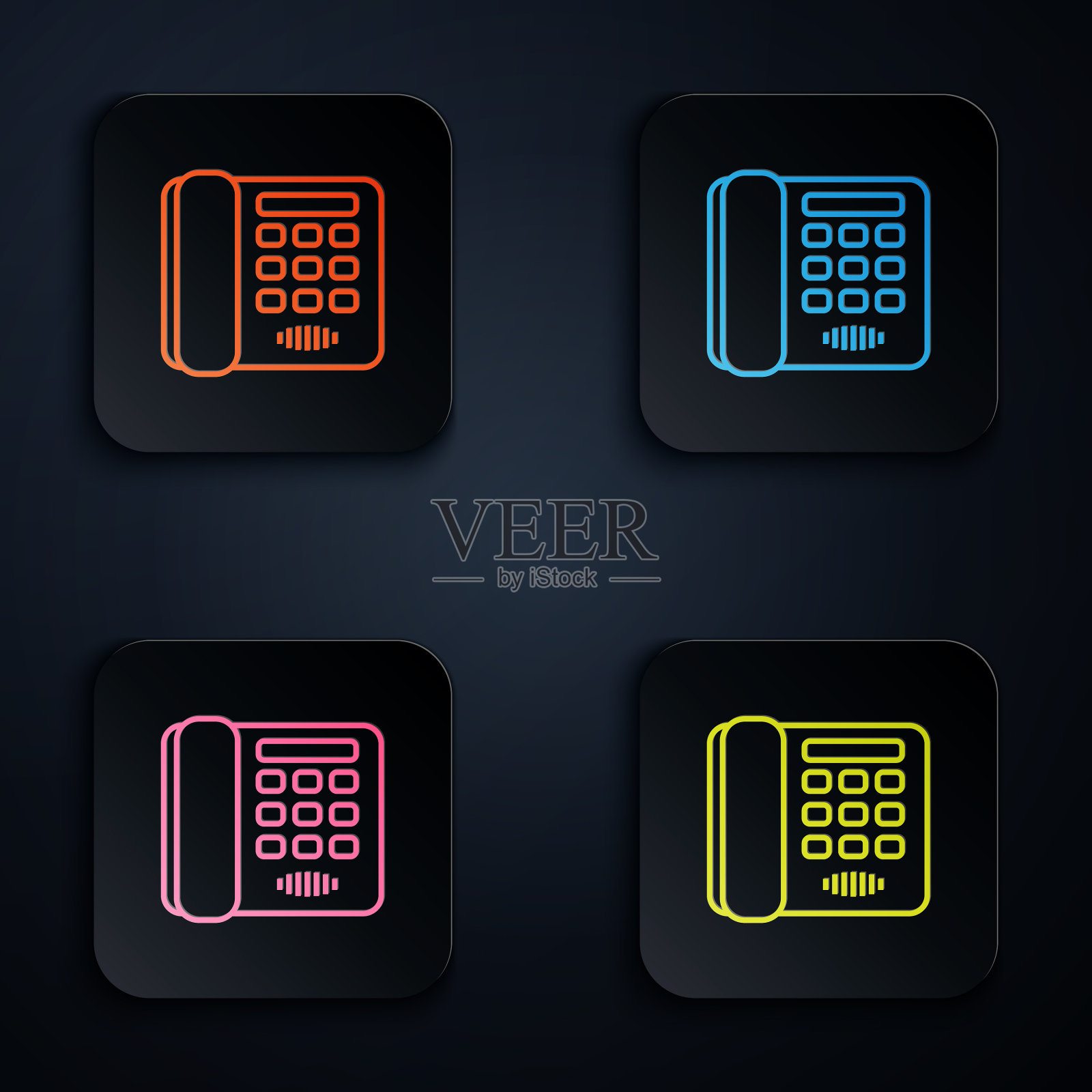 彩色霓虹灯线电话图标孤立在白色图标素材