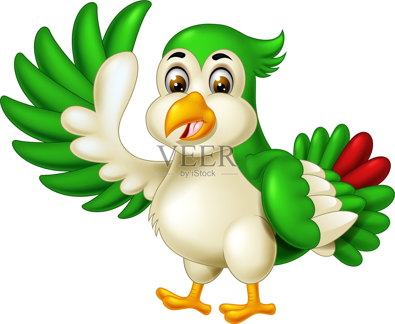 有趣的绿白色的鸟卡通设计元素图片