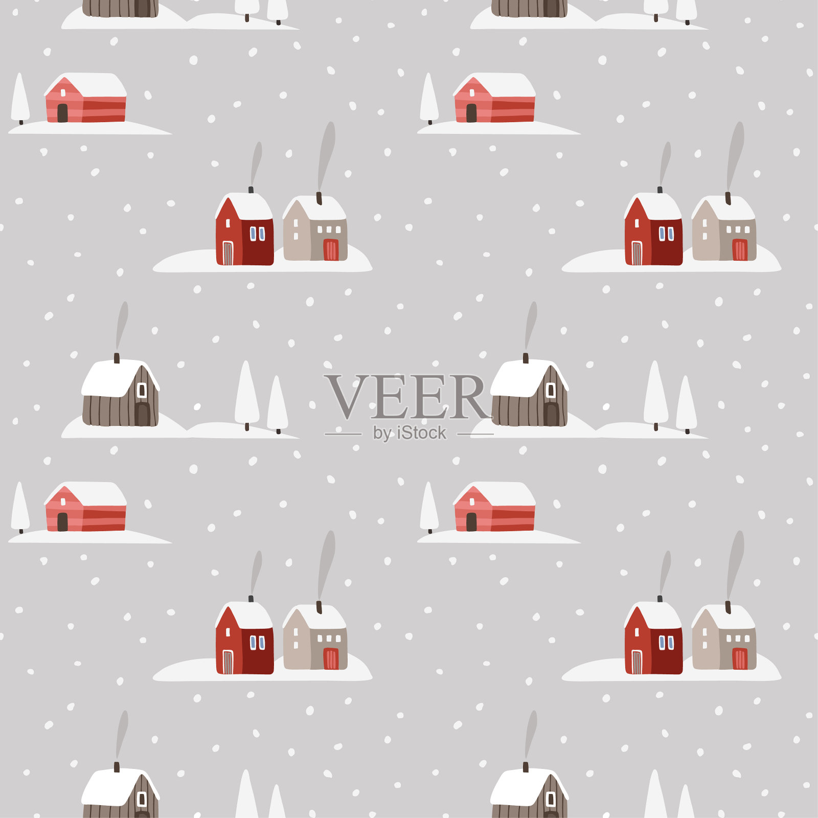 美丽的圣诞无缝图案冬天飘雪插画图片素材