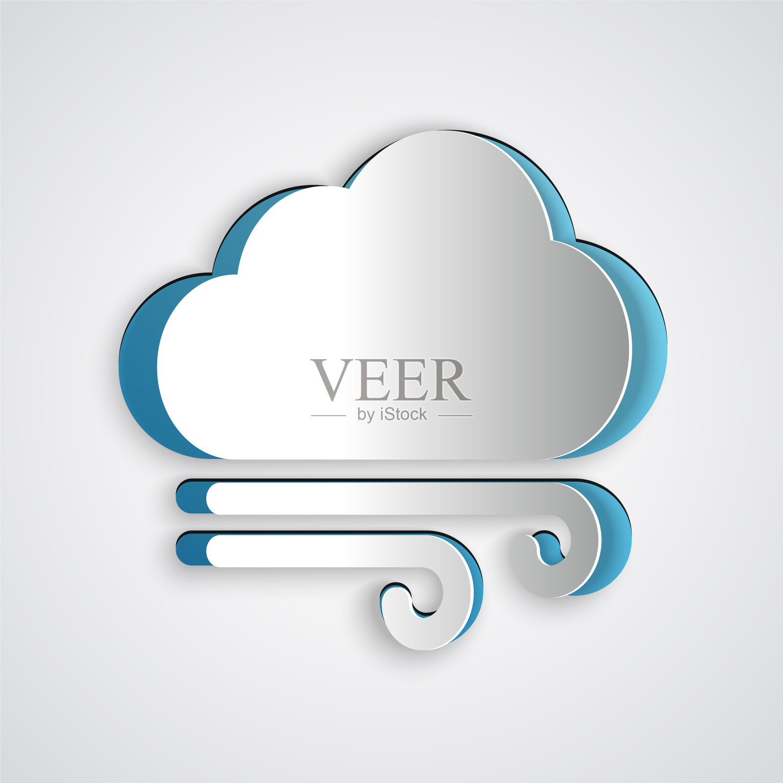 剪纸风天气图标孤立在灰色插画图片素材