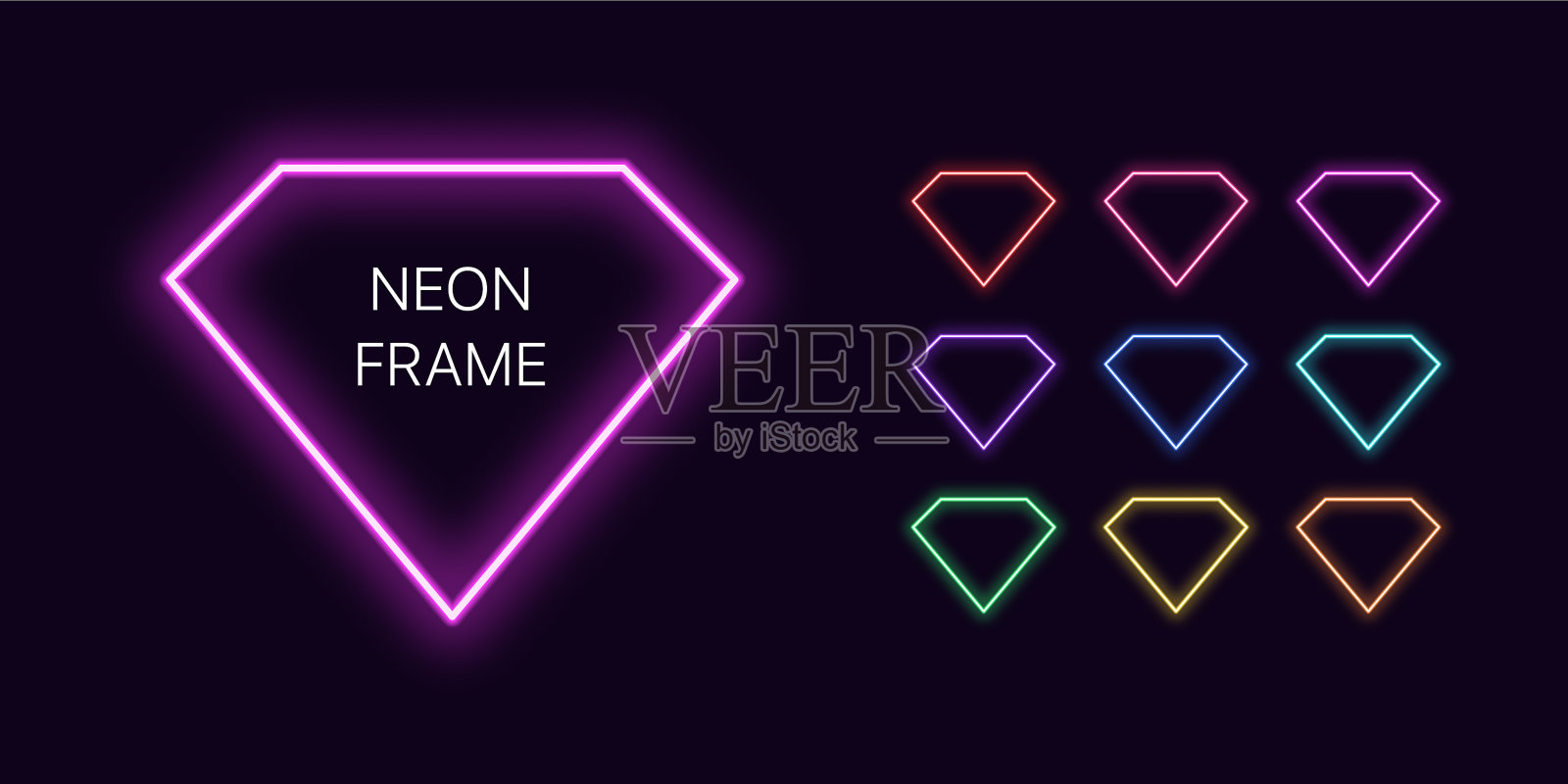 霓虹单色钻石边框与拷贝空间插画图片素材