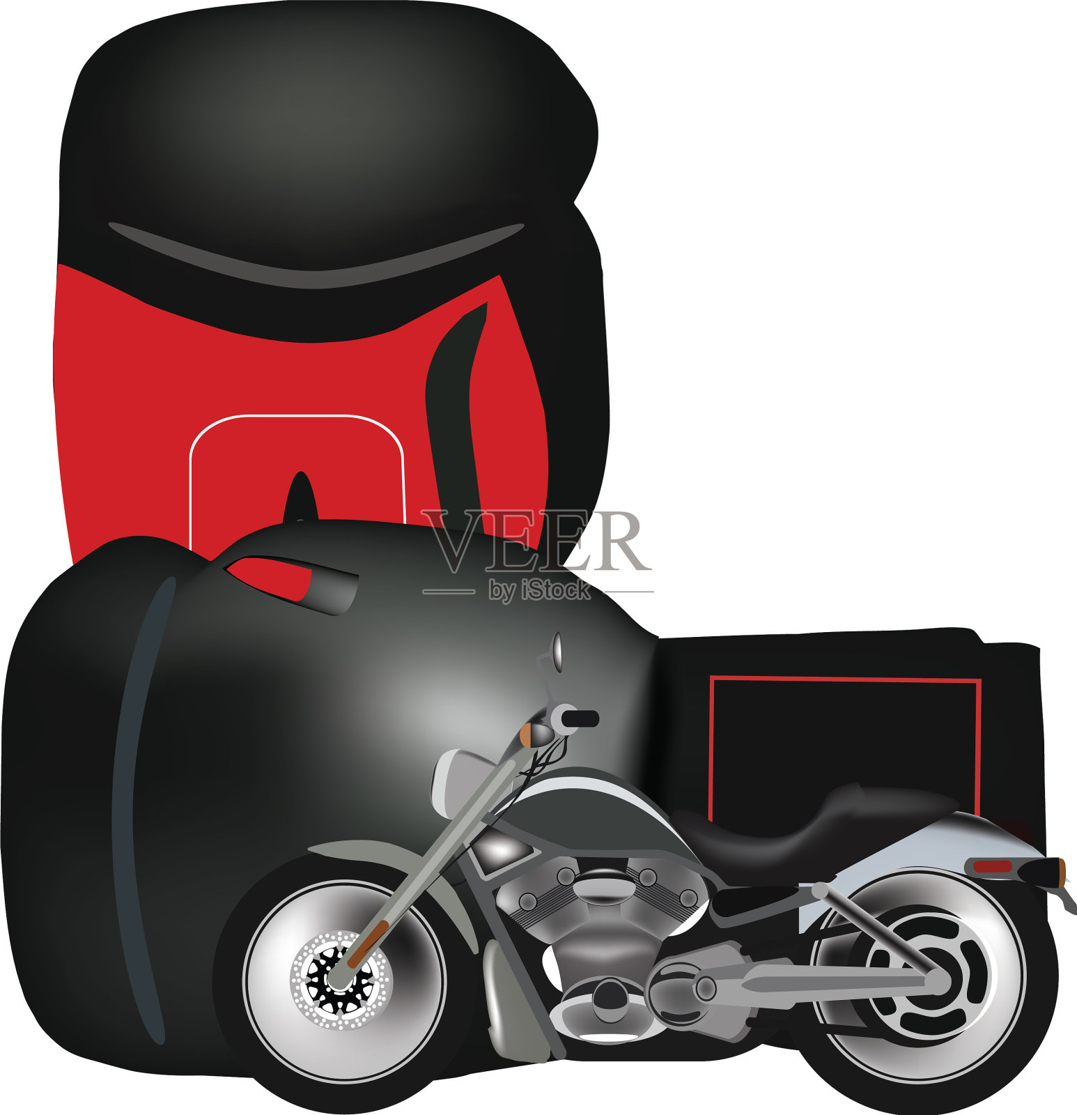 运动拳击手套和摩托车插画图片素材