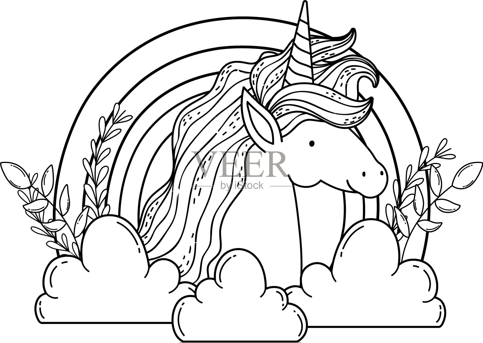 云和彩虹里美丽的小独角兽设计元素图片