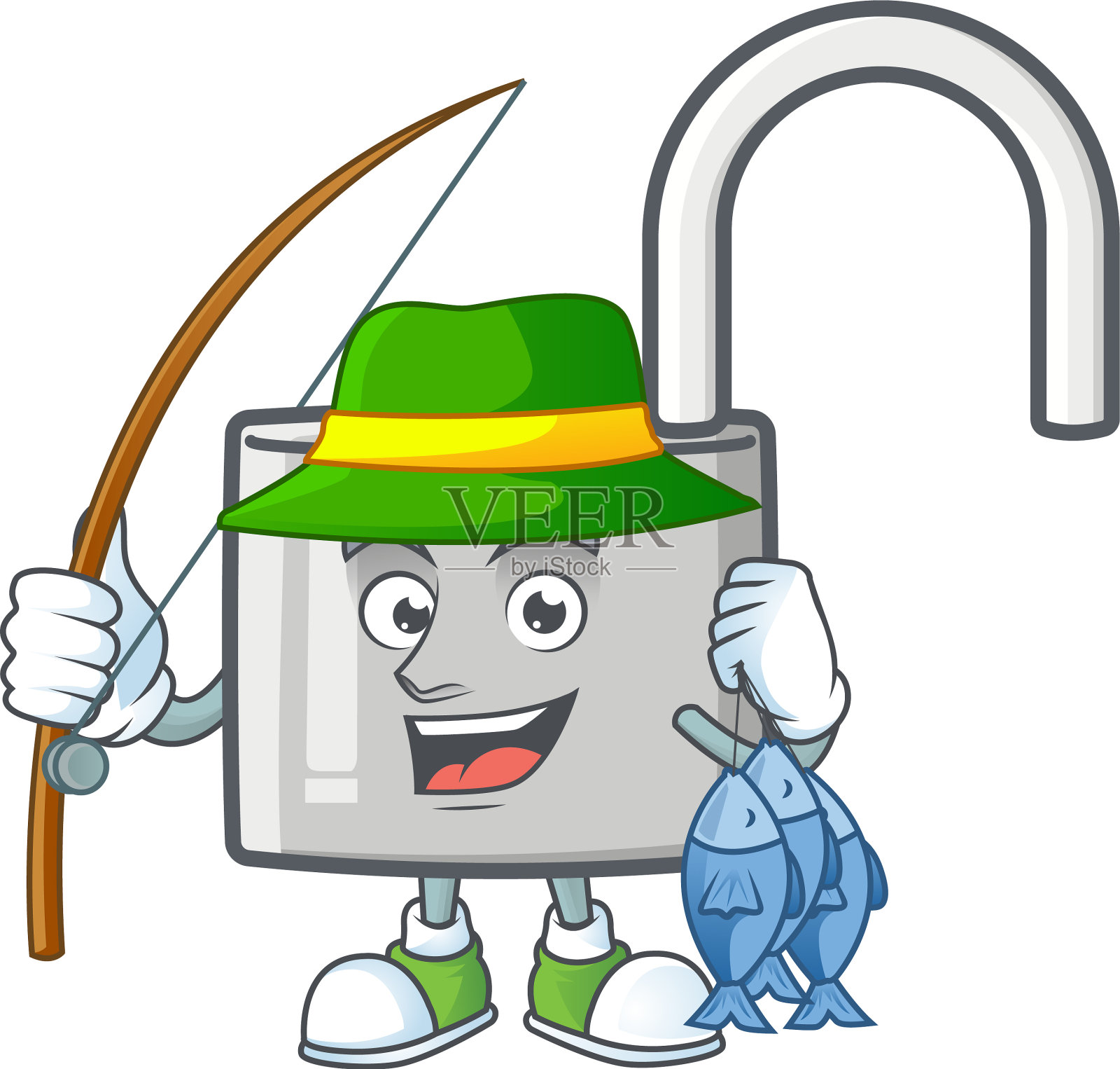 钓鱼银解锁钥匙安全私人插画图片素材