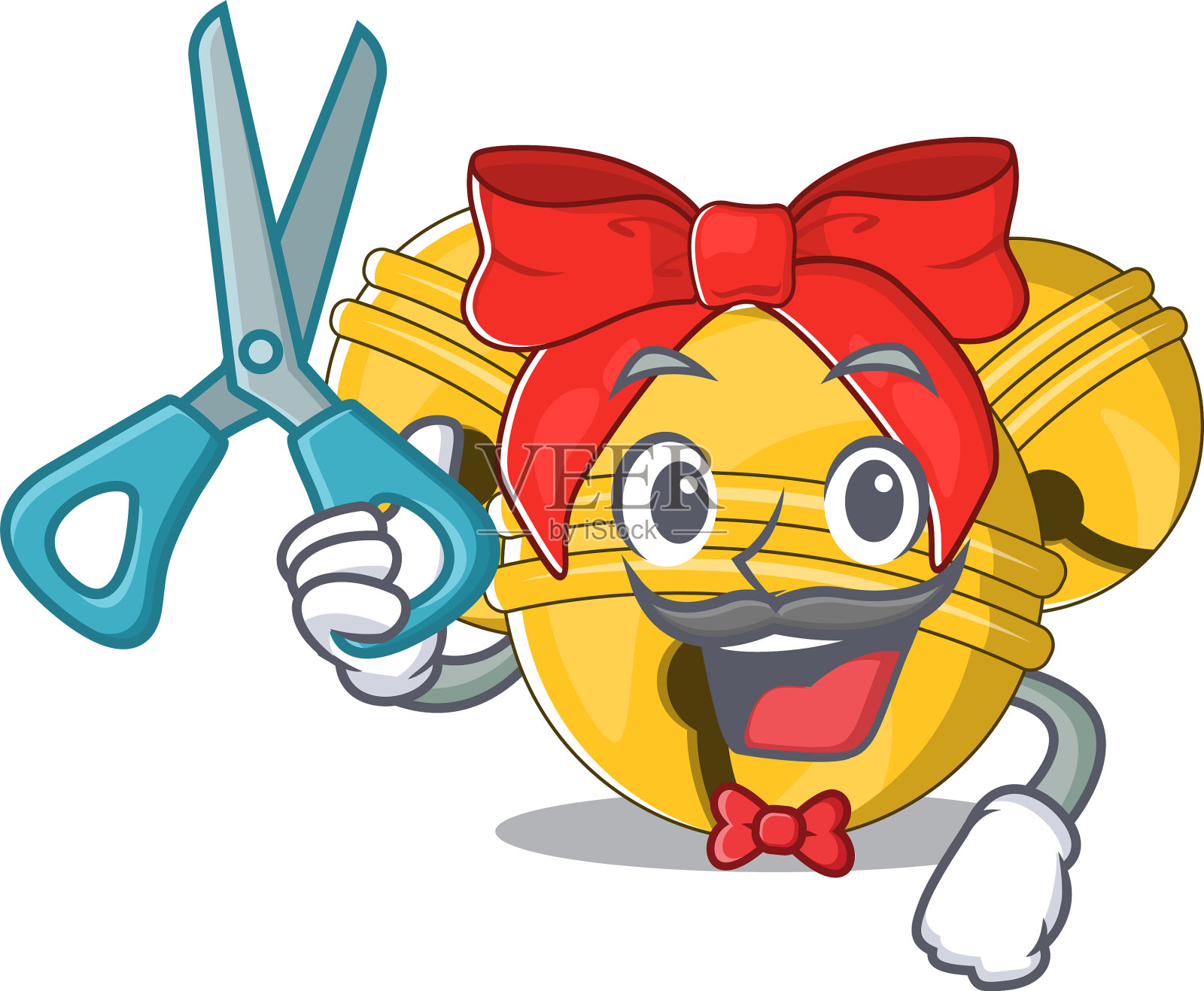 理发师在卡通圣诞树上叮铃插画图片素材