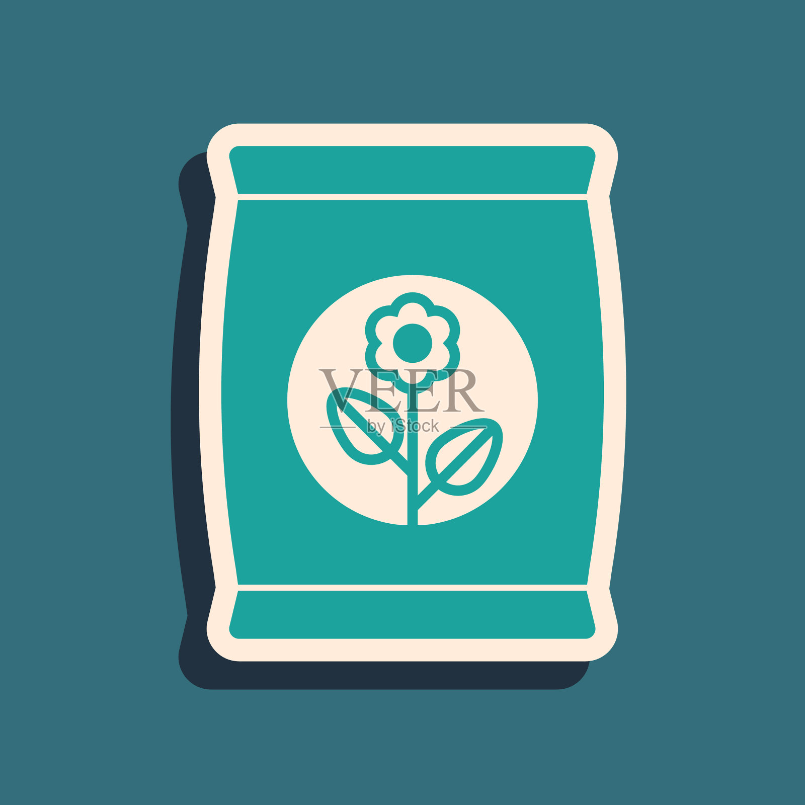 绿色肥料袋图标隔离在蓝色插画图片素材